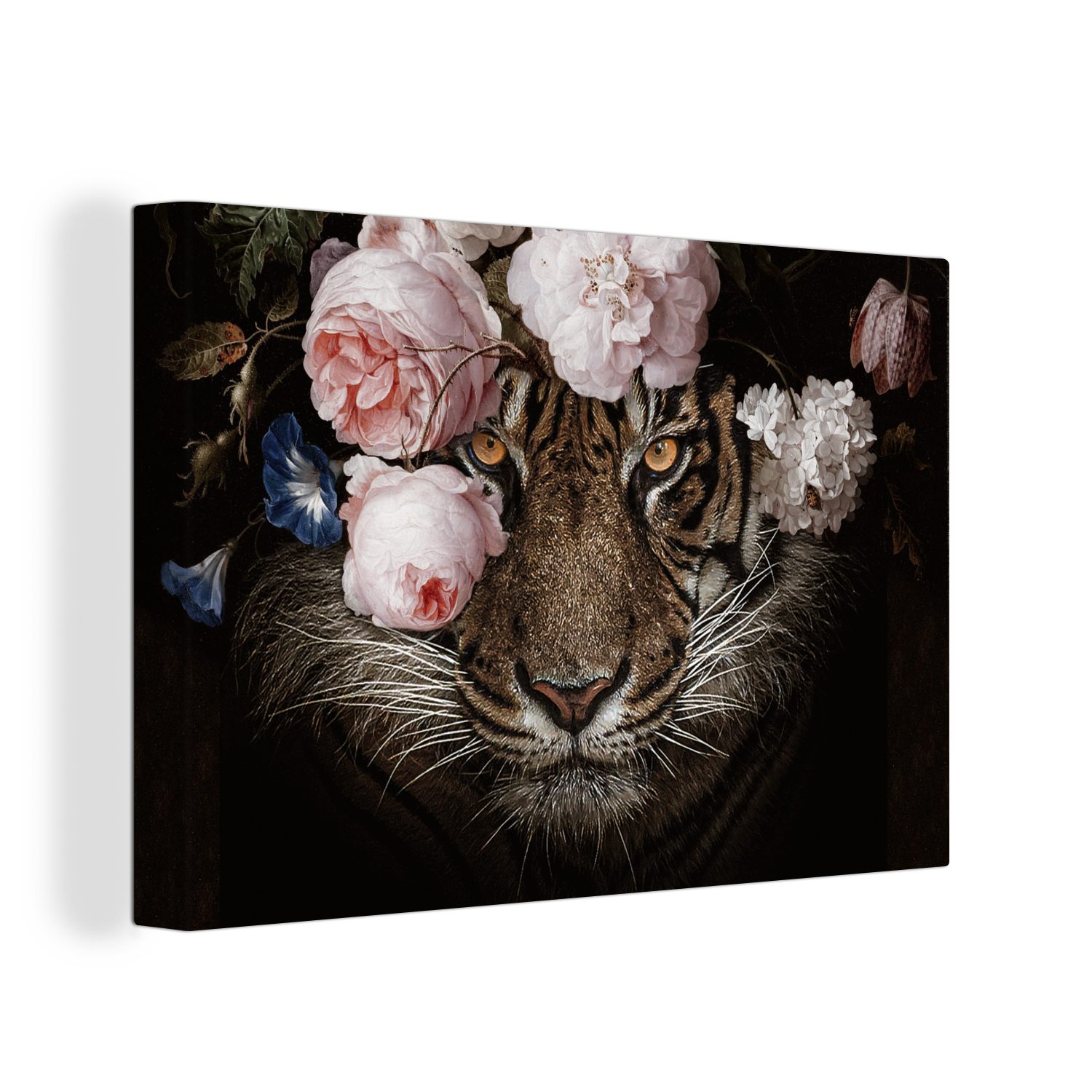 Tiger (1 - Gemälde Wanddeko, OneMillionCanvasses® Porträt, cm 30x20 Leinwandbilder, - Blumen Aufhängefertig, St), Wandbild