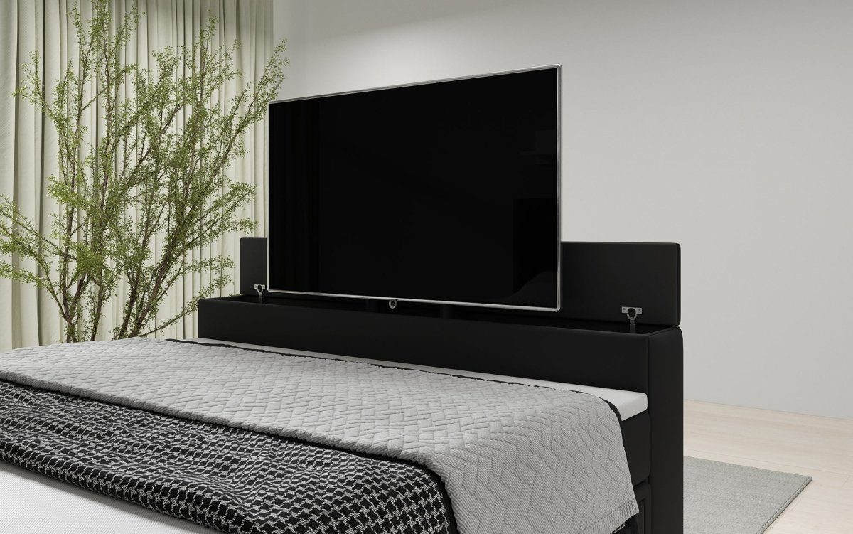 Luxusbetten24 Boxspringbett Citaro, mit TV und Stauraum Black USB Lift