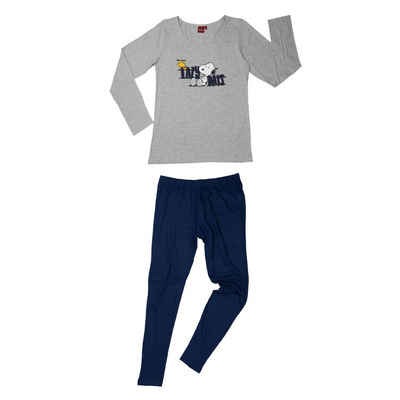 United Labels® Schlafanzug The Peanuts Schlafanzug für Damen Snoopy - Lazy Days Blau/Grau