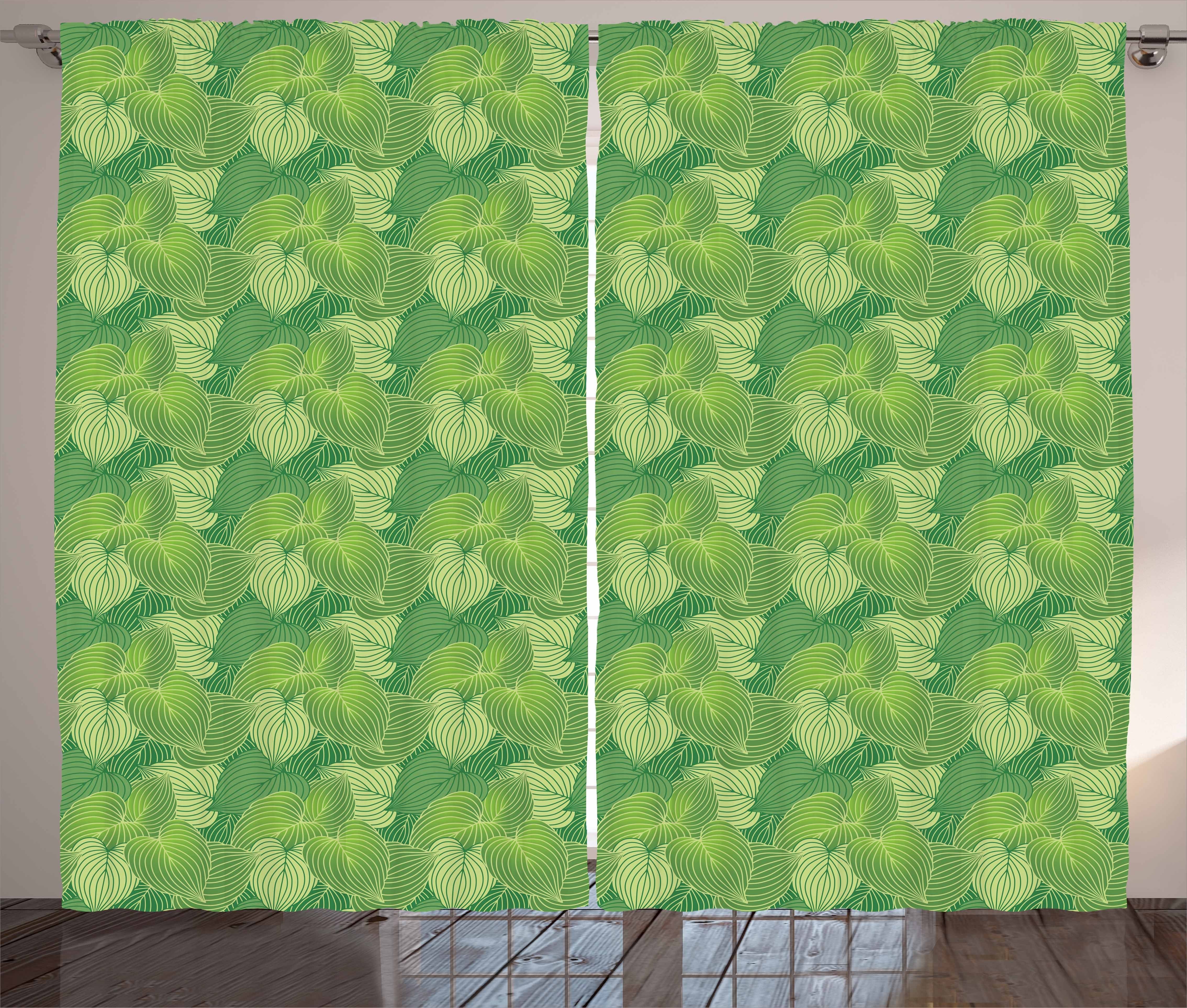 Abstrakt Schlafzimmer Kräuselband Pflanzen Abakuhaus, Schlaufen Gardine Grün Vorhang und Haken, mit Hosta