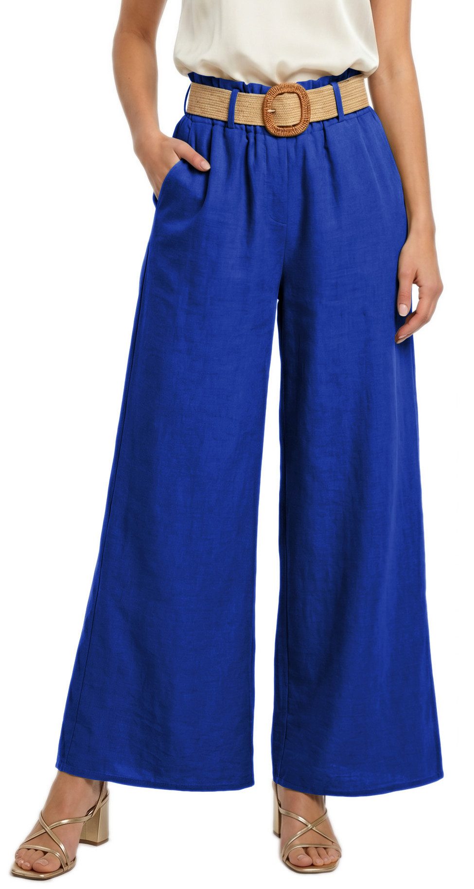 Palazzohose Damen High Waist Palazzohose Weitbein Hose Schlupfhose Sommer Strand