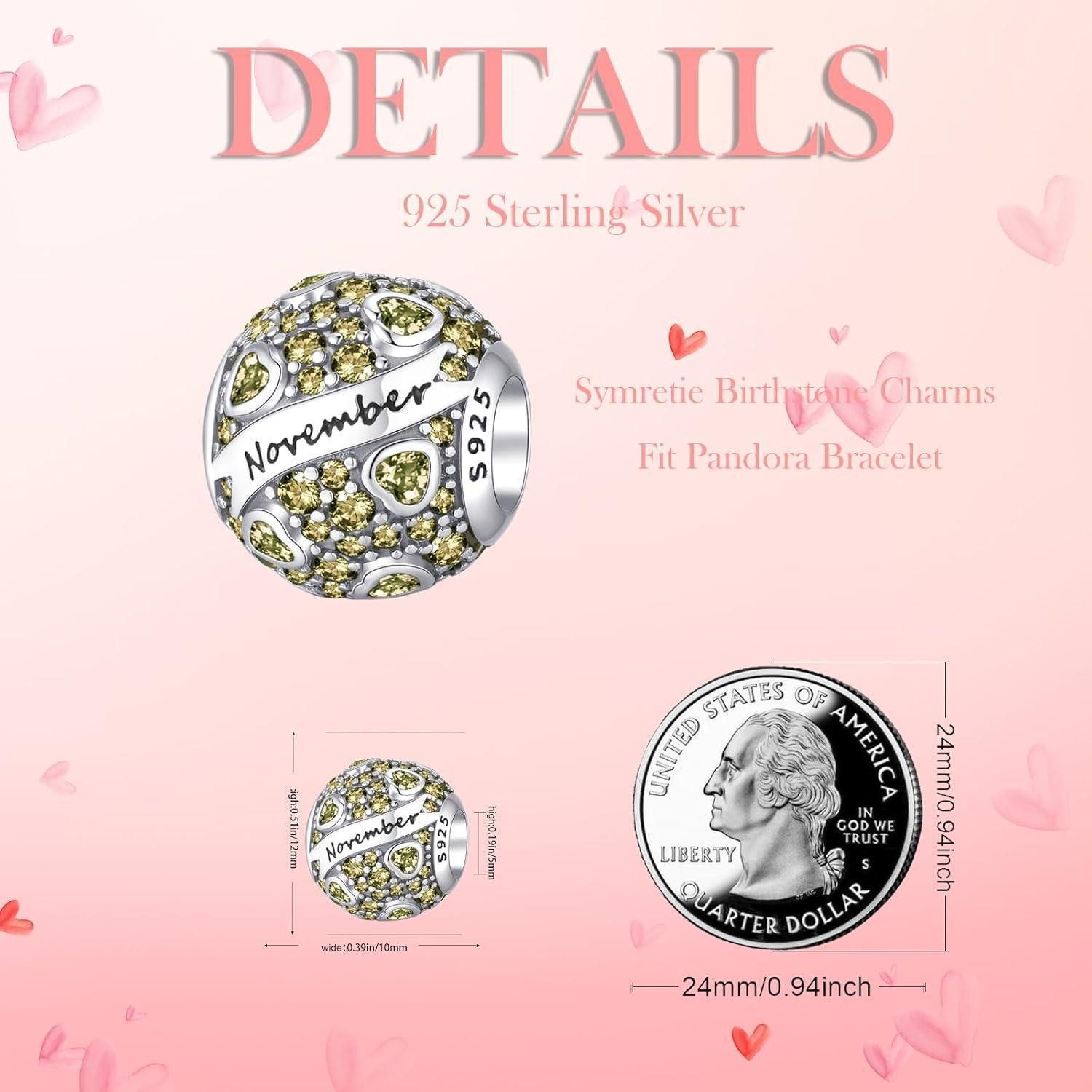 LuxusKollektion Charm-Einhänger Anhänger 925 Silber Geburtsstein Herz Beads Frauen C Frauen Charme 16 – Bild 2 von 5