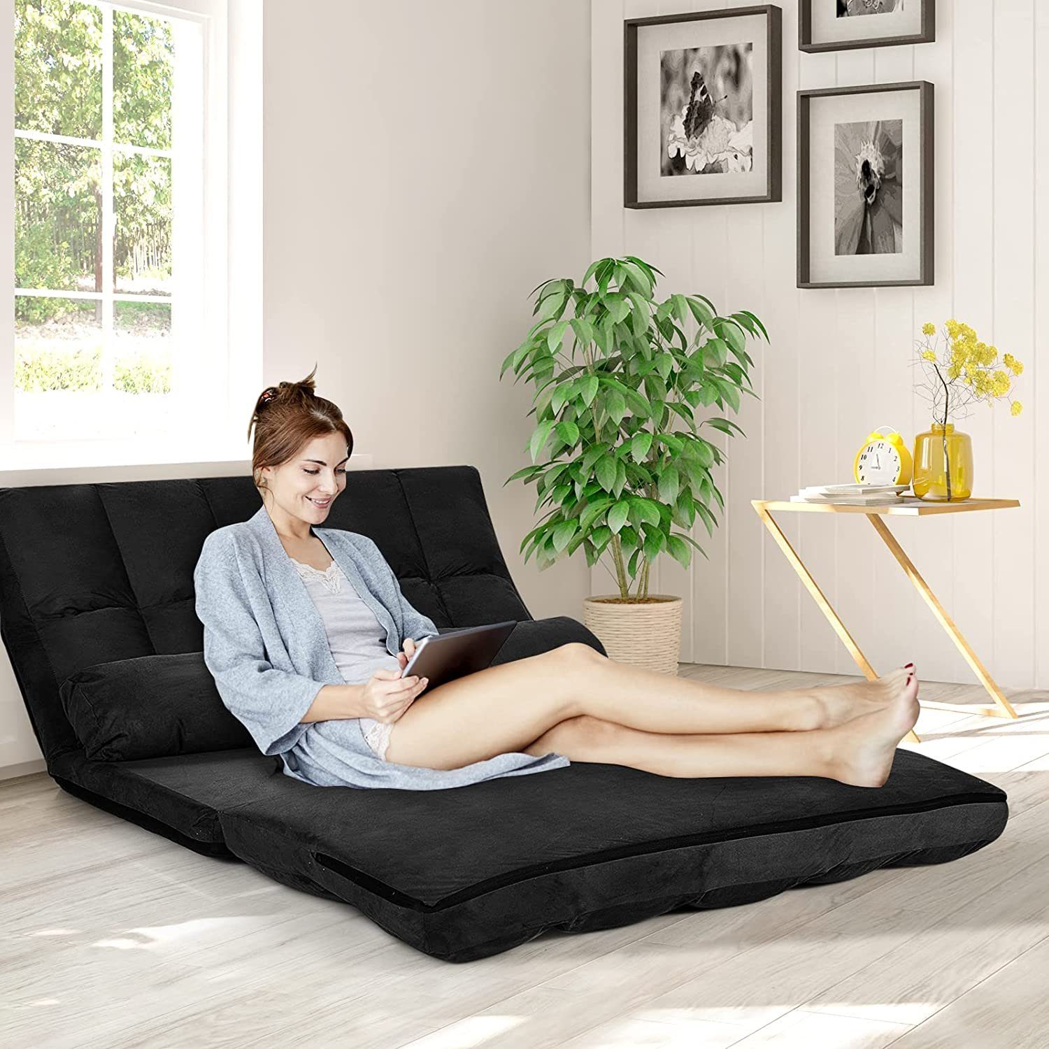 KOMFOTTEU Sofa 2 Sitzer Bodensofa, mit 2 Kissen,3 in 1 Sofabett günstig online kaufen