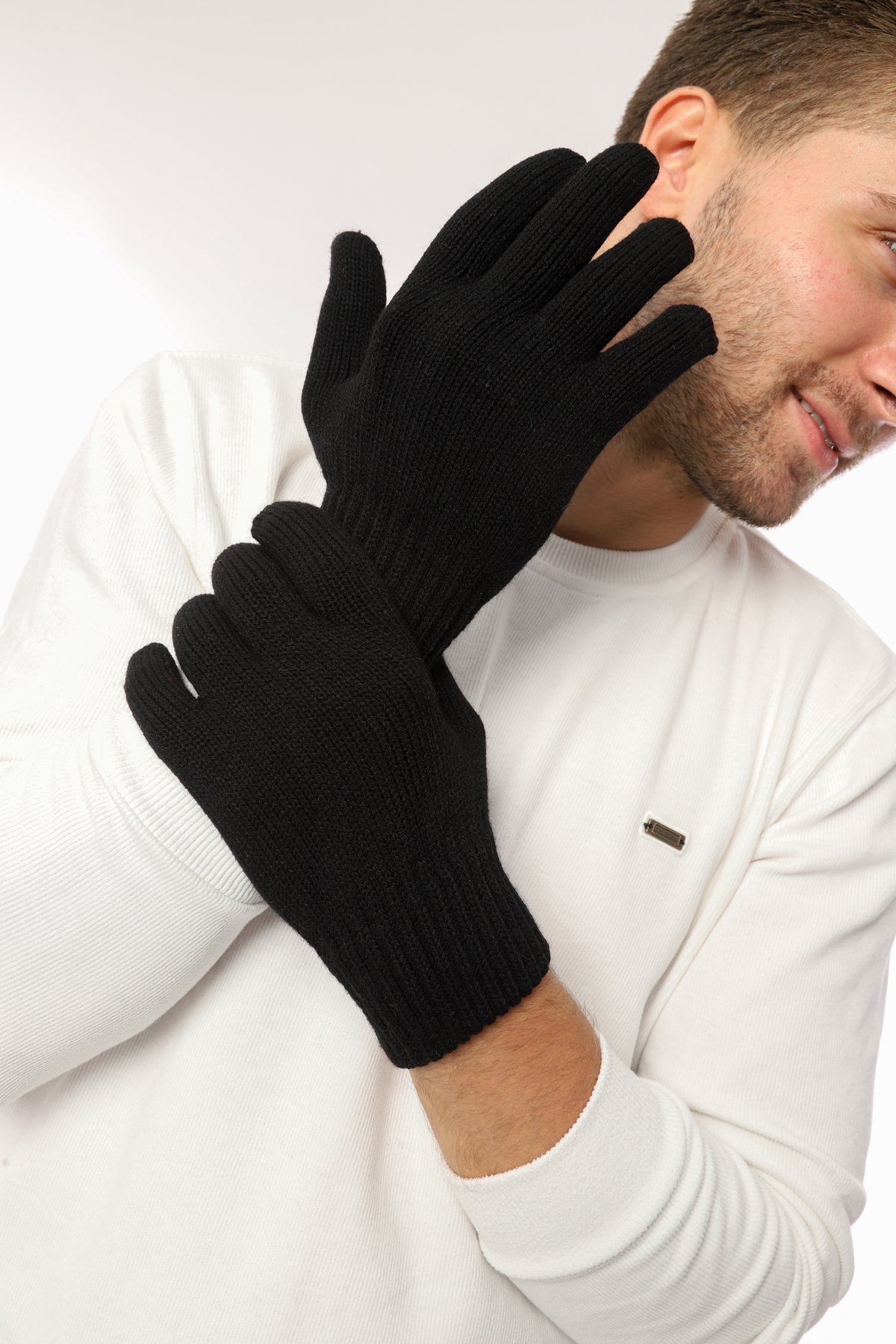 herémood Strickhandschuhe Premium Winterhandschuhe Schwarz Thermofutter Windschutz Unisex Warm (Exklusive Thermo Winterhandschuhe – Unisex Acryl schwarz, 2-St., Windschutz, Thermofutter & atmungsaktive Strickqualität) Hochwertig, robust & warm – stilvolle Premium Winterhandschuhe