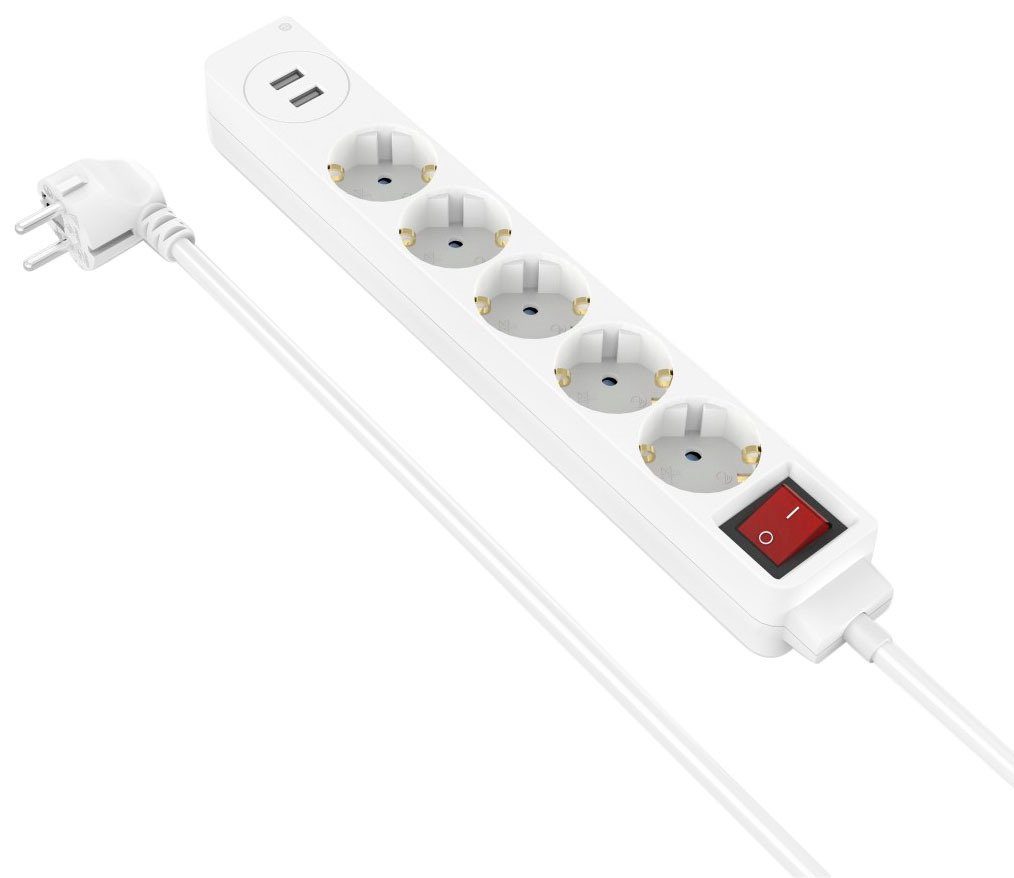 (Ein- Schutzkontaktkupplung, 2 Hama x Kabellänge 7-fach weiß Schutzkontaktstecker, m), 1,4 USB-Anschlüsse, Steckdosenleiste / Ausschalter, USB-A