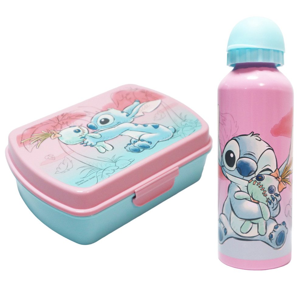 Disney Lunchbox Disney Lilo und Stitch 2 tlg. Set Brotdose Alu Trinkflasche 500 ml, (2-tlg., Spar-Set)