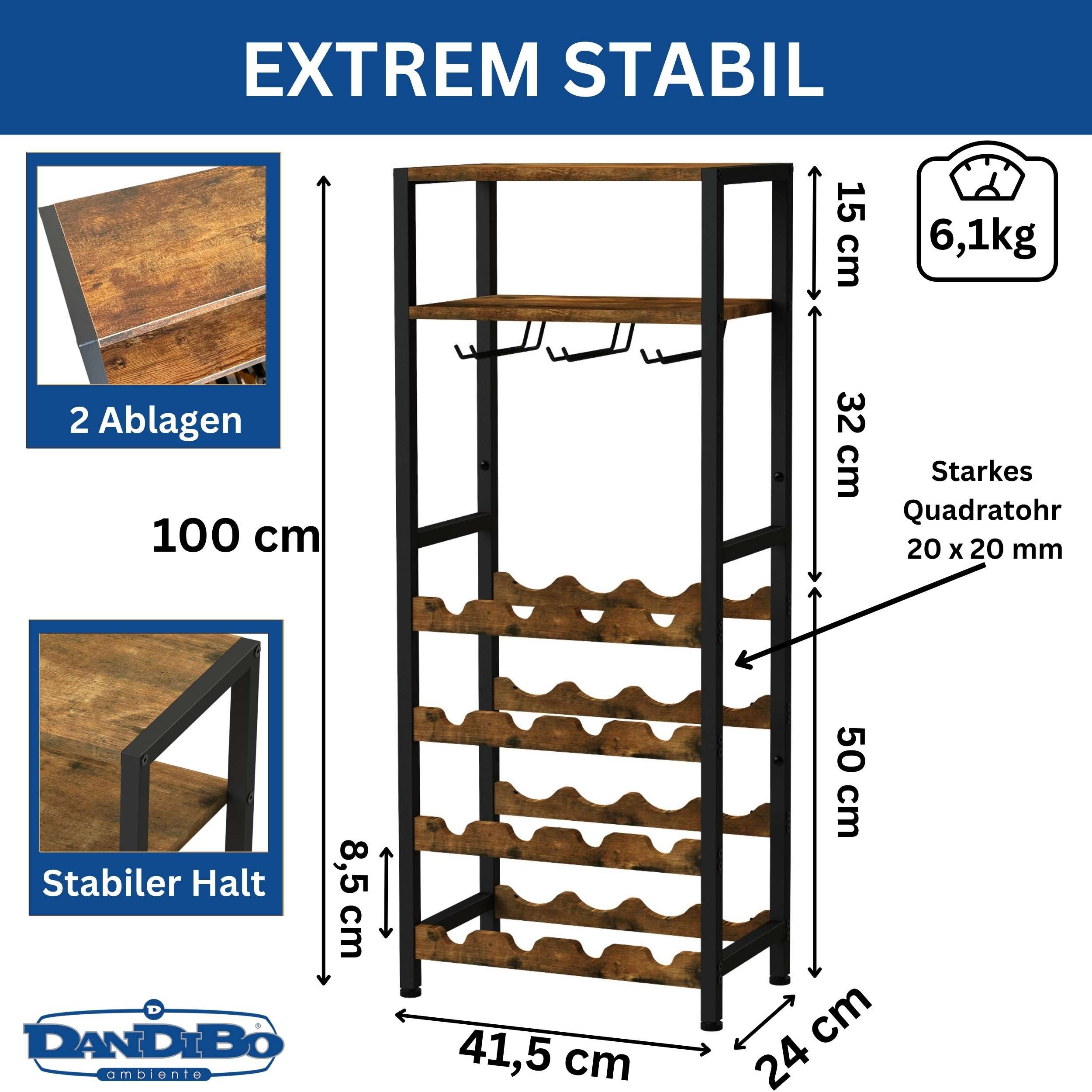 DanDiBo Weinregal Metall Schwarz Stehend mit Glashalter 100 cm 96575 Flasch günstig online kaufen