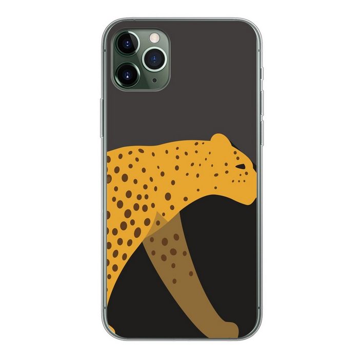 MuchoWow Handyhülle Eine Illustration eines Leoparden auf schwarzem Hintergrund Handyhülle Apple iPhone 11 Pro Max Smartphone-Bumper Print Handy