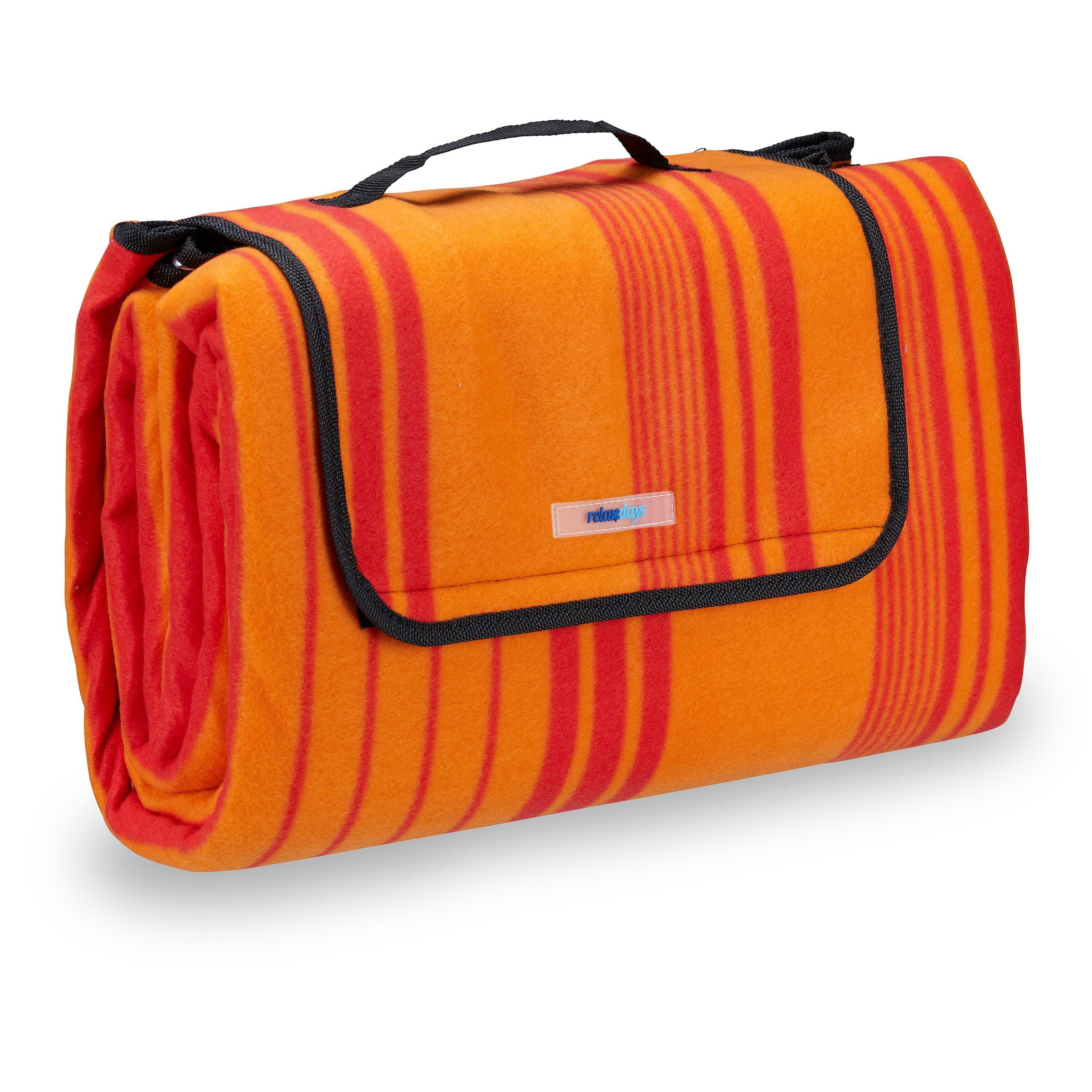 Picknickdecke 200x200cm orange gestreift, relaxdays