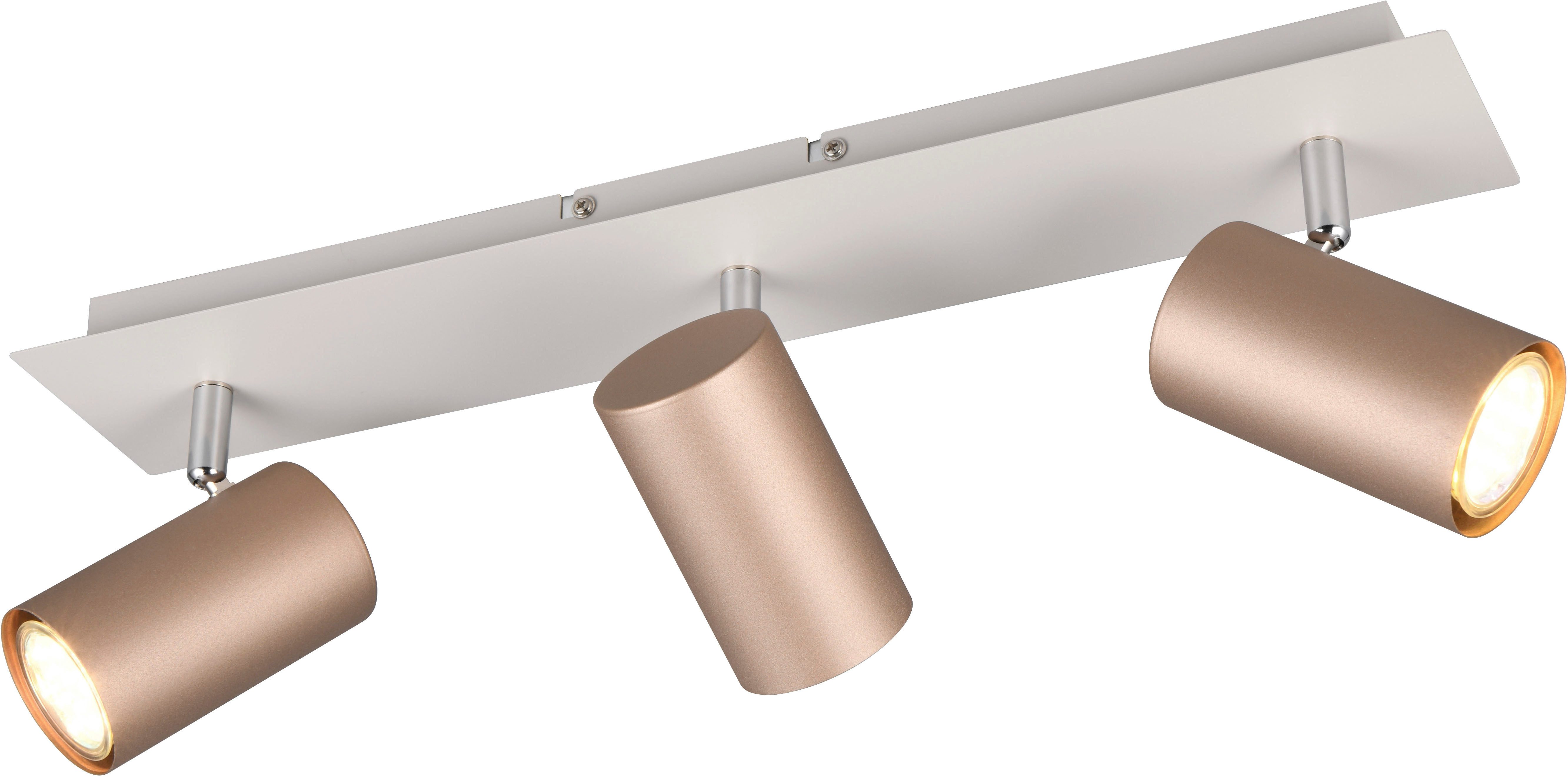 TRIO Leuchten Deckenstrahler MARLEY, GU10 Deckenspot 1-flammig, exkl 3x GU10 max 35W, Wandspot, Leuchtmittel wechselbar, warmweiß - kaltweiß, flexibel verstellbarer GU10 Deckenspot in coffee + warm grey, 48x9 cm