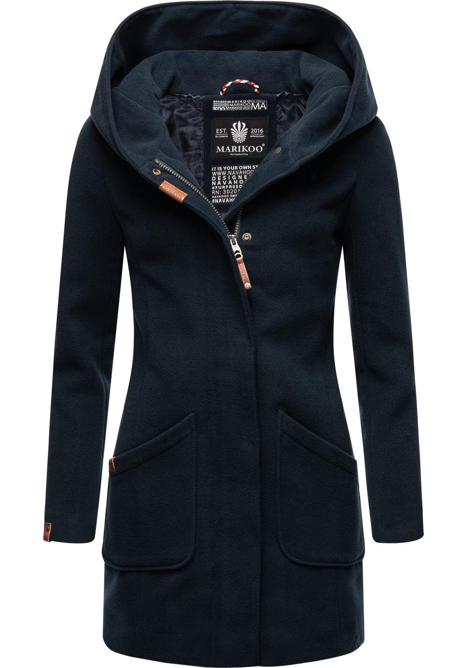 Marikoo Wintermantel Maikoo hochwertiger Mantel mit großer Kapuze dunkelblau
