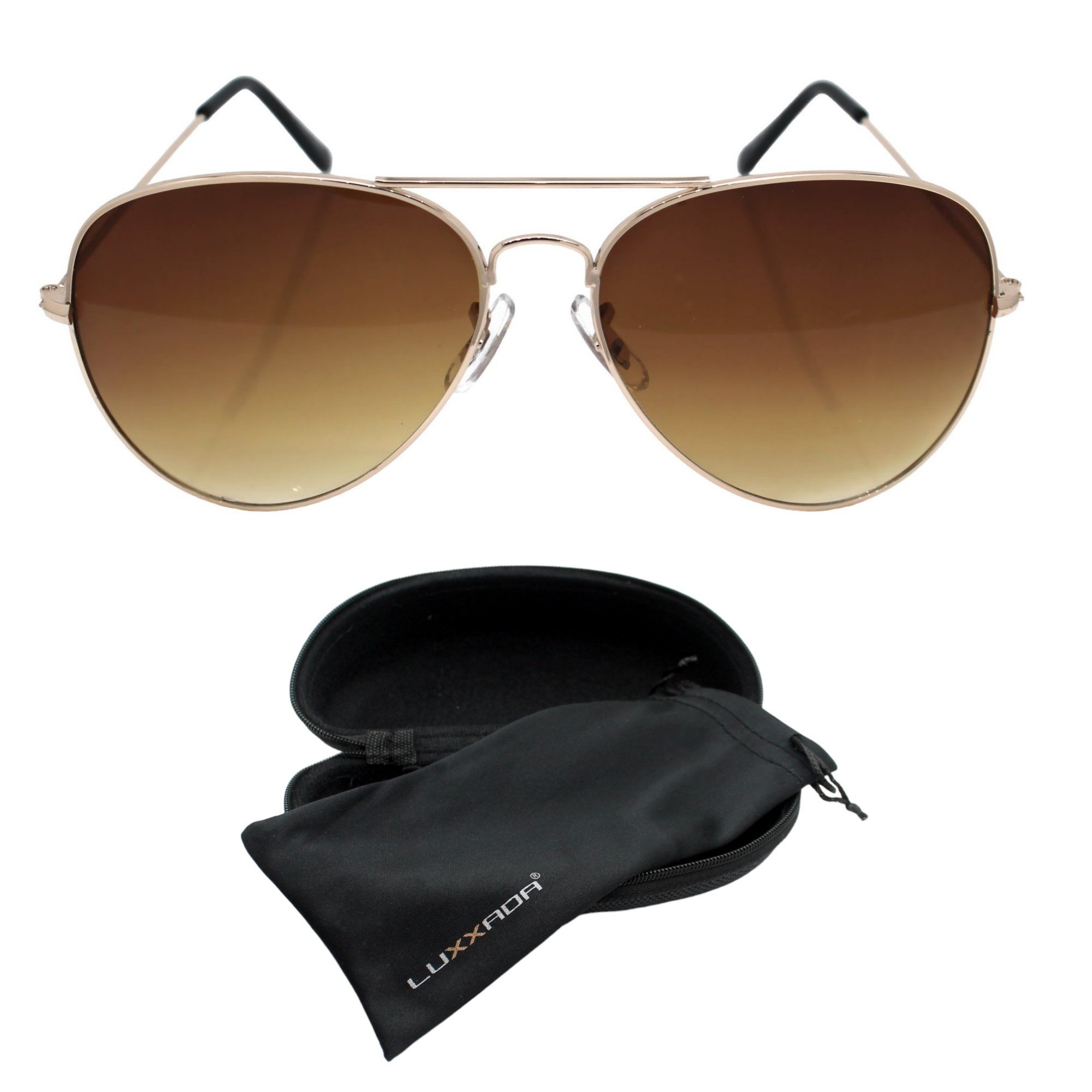 Rennec Sonnenbrille (Pilotenbrille mit Hardcase und schwarzen Brillenbeutel, Polarisierte Piloten Sonnenbrille mit Retro Gelenke) Gläser Polarisiert Schwarz Getönt, Braun Getönt, Silber Verspiegelt