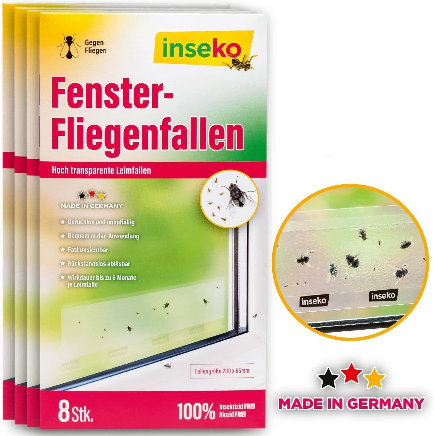 Inseko Insektenfalle 32 x inseko Fenster-Fliegenfallen I transparenter Fliegenfänger, 100% giftfrei I Made in Germany