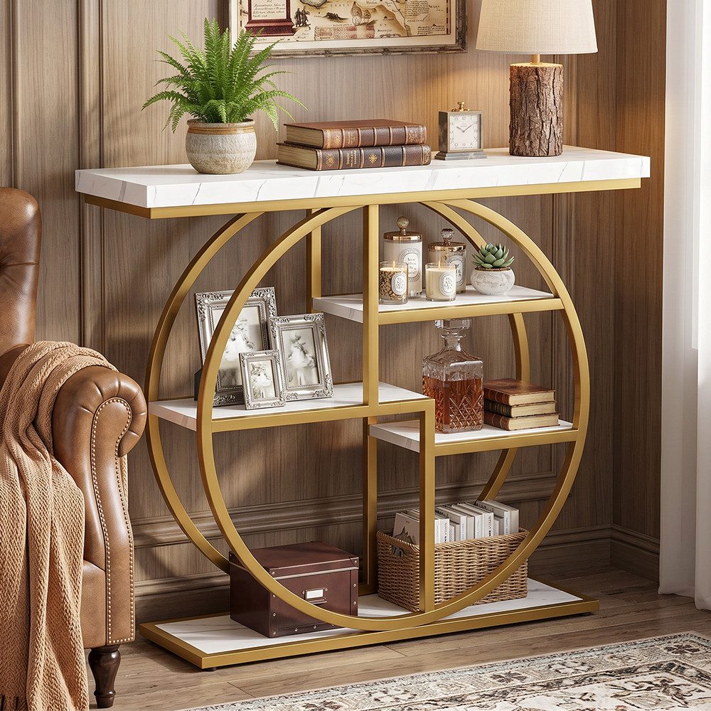 Estiliza Konsolentisch 105x80 cm, fürs Wohnzimmer, Flur, Eingang, Weiß und Gold (1-St)