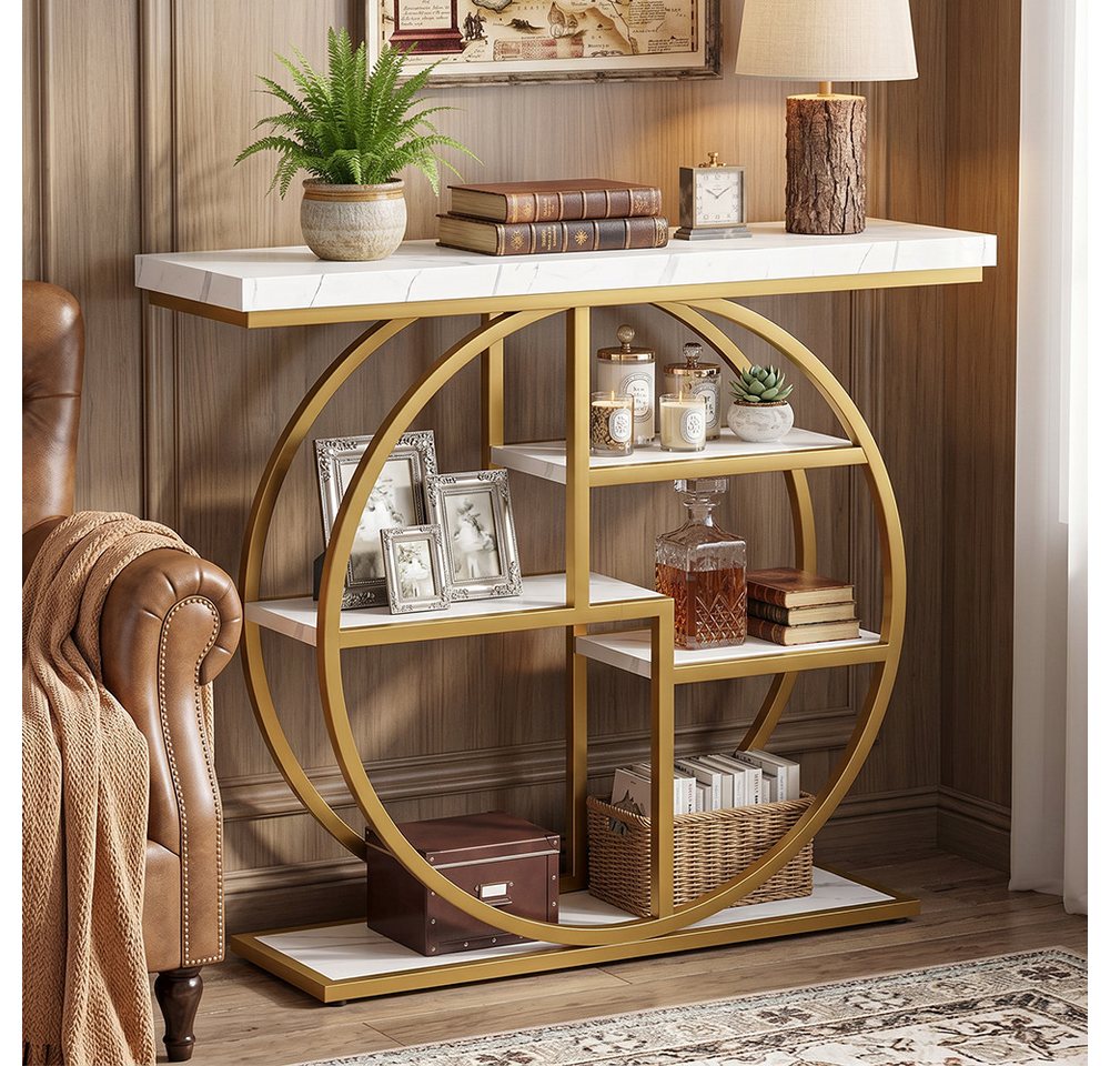 Estiliza Konsolentisch 105x80 cm, fürs Wohnzimmer, Flur, Eingang, Weiß und Gold (1-St)