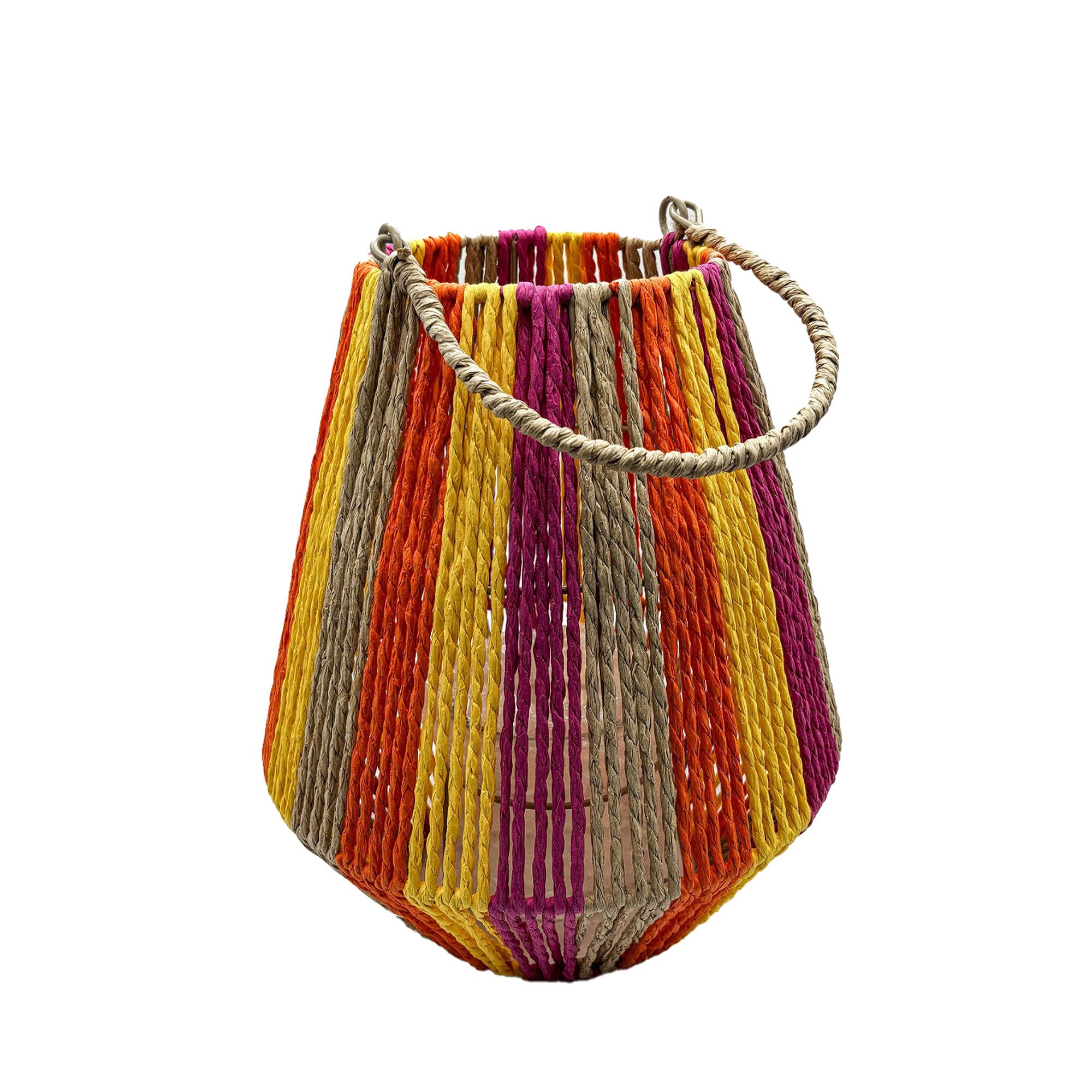 Van der Leeden Windlicht Laterne STRIPED Jute Natur/Gelb/Orange/Fuchsia M, Ø26cm H30cm