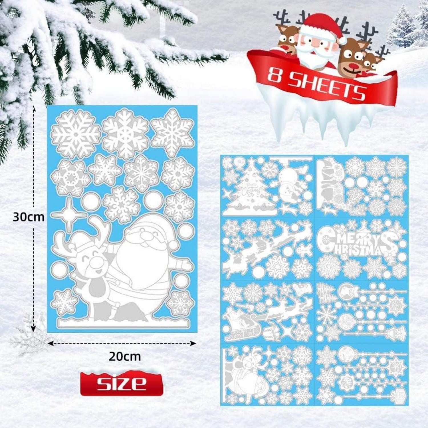 LuxusKollektion Fensterbild Fensterbilder Weihnachten Rentier Schneeflocken PVC 8Blatt 30x20cm