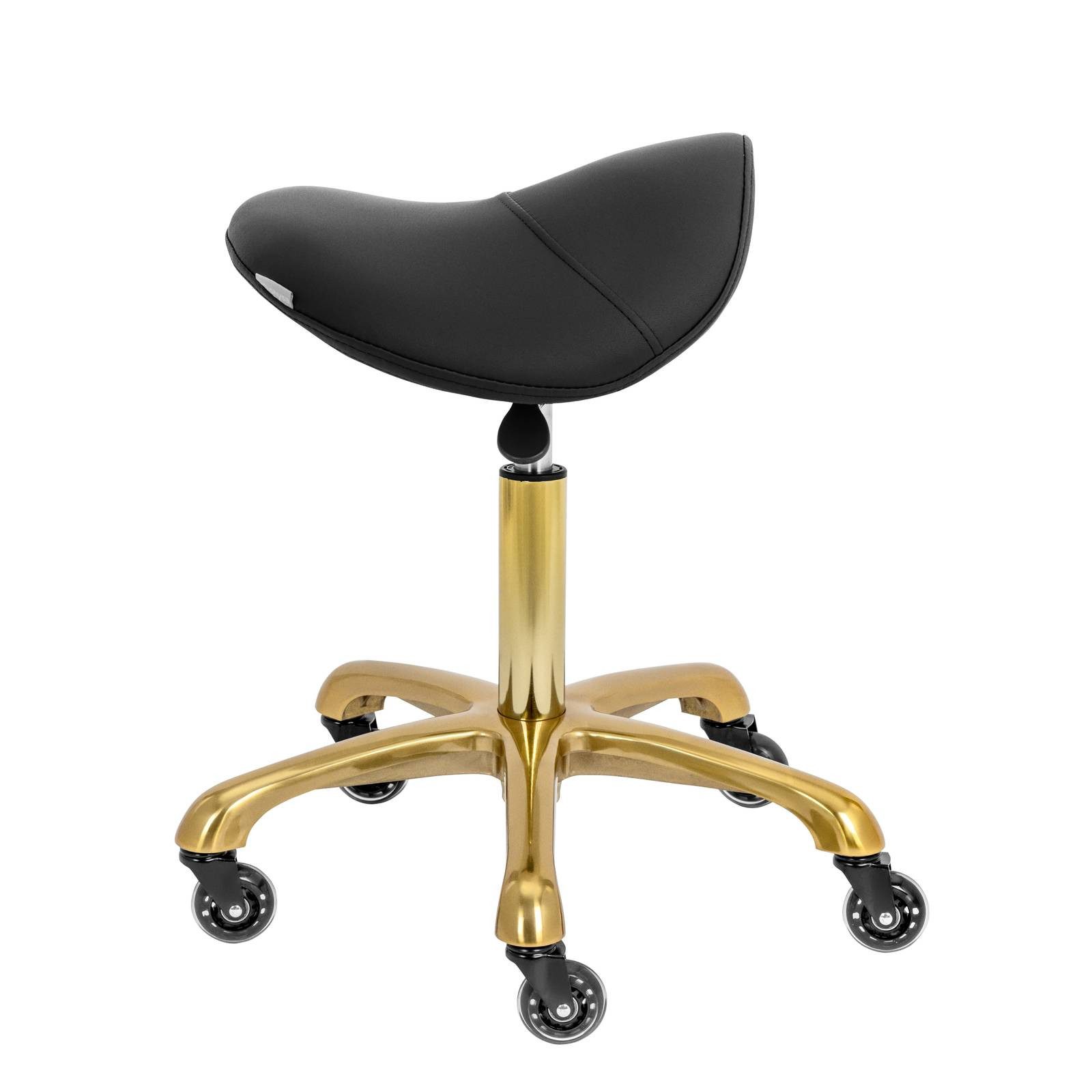 Physa Drehstuhl Sattelhocker schwarz/ golden ergonomischer Rollhocker höhenverstellbar, Schwarz, Golden – Bild 4 von 5