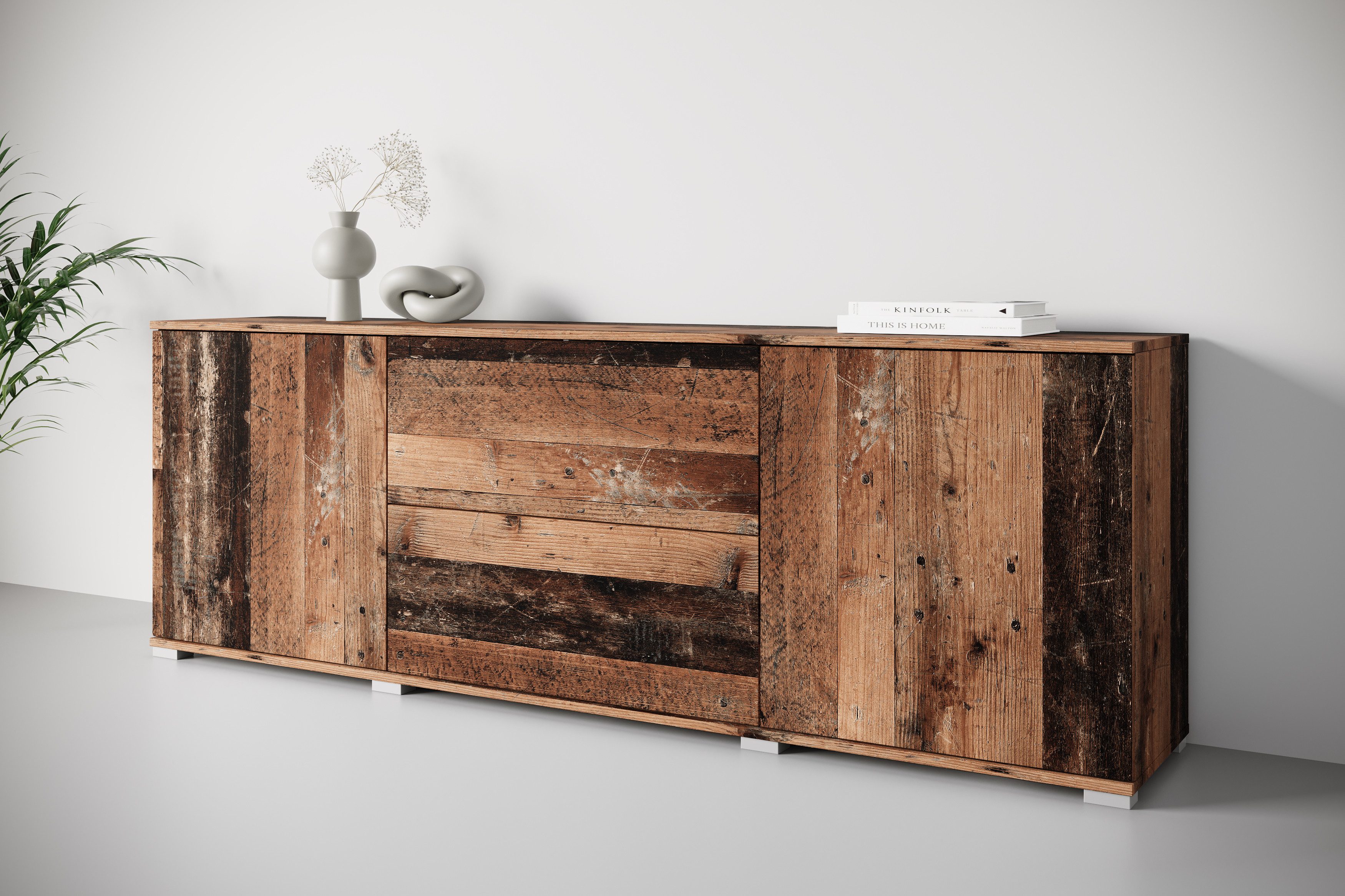 OTTO home Lowboard Kenia (1 St), 2 Türen, 2 Schubladen, Breite 180 cm, höhenverstellbare Einlegeböden