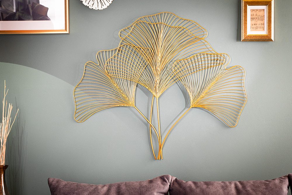 riess-ambiente Wanddekoobjekt GINKGO 90cm gold - Metall, Blatt, Eisen, Glück, Asiatisch, Yin & Yang, Filigranes Accessoire - ideal für Wohn- und Schlafzimmer oder im Flur