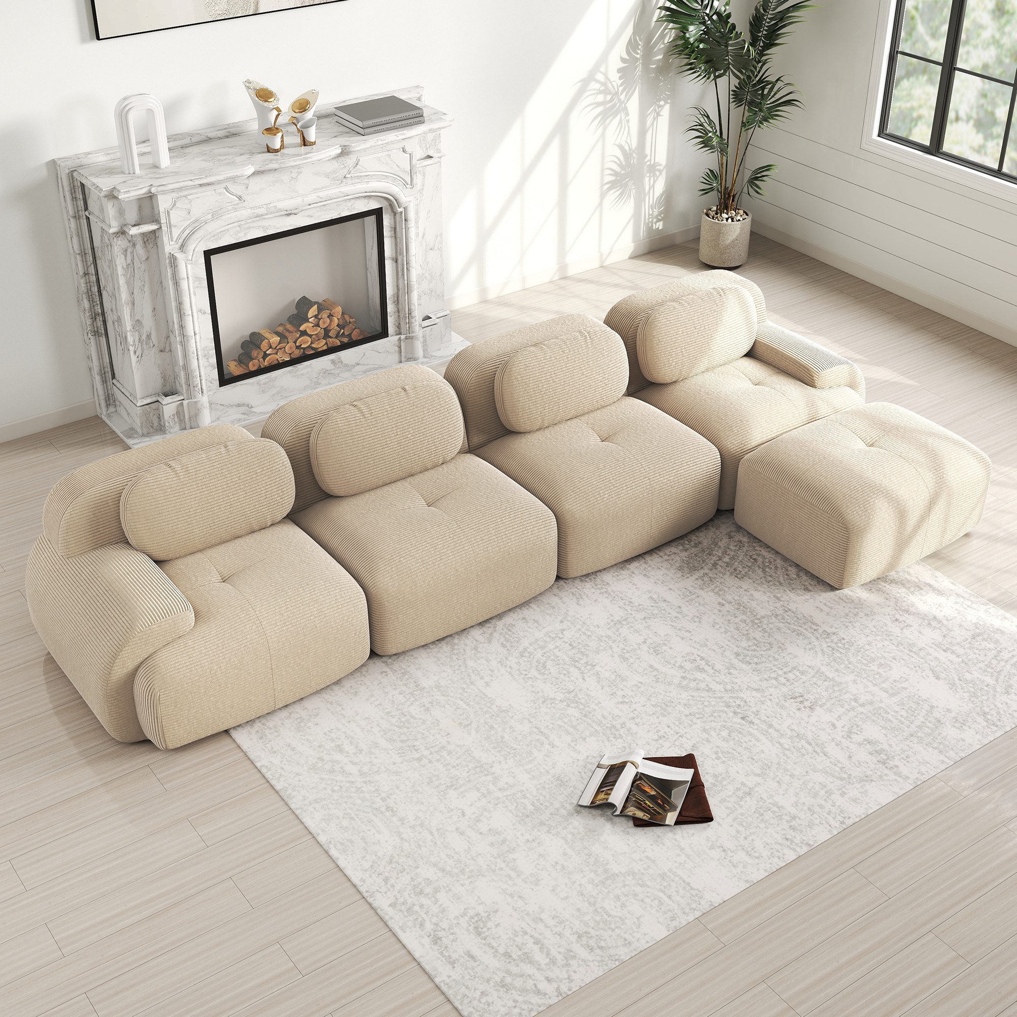 Odikalo 4-Sitzer modular kombinierbar Polstersofa, 4-Sitzer-Sofa aus weichem Cordstoff, 32D hochelastische Polsterung, haustierfreundlich und ergonomisch, vakuumverpackt, frei kombinierbar, ohne Montage für Schlafzimmer und Büro, Mehrfarbig