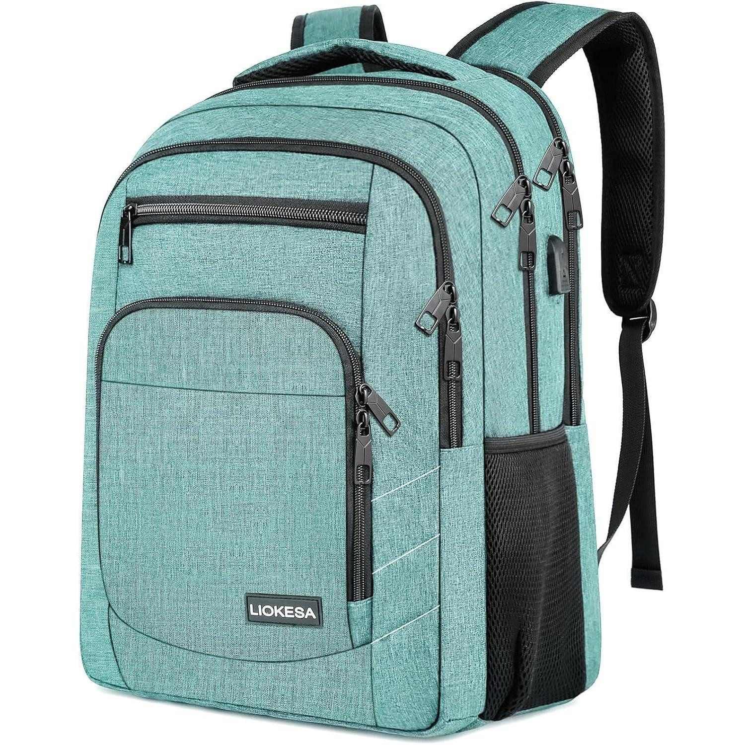 LuxusKollektion Laptoprucksack Rucksack Herren wasserdicht USB Ladeanschluss Arbeit 15,6 Zoll Grün