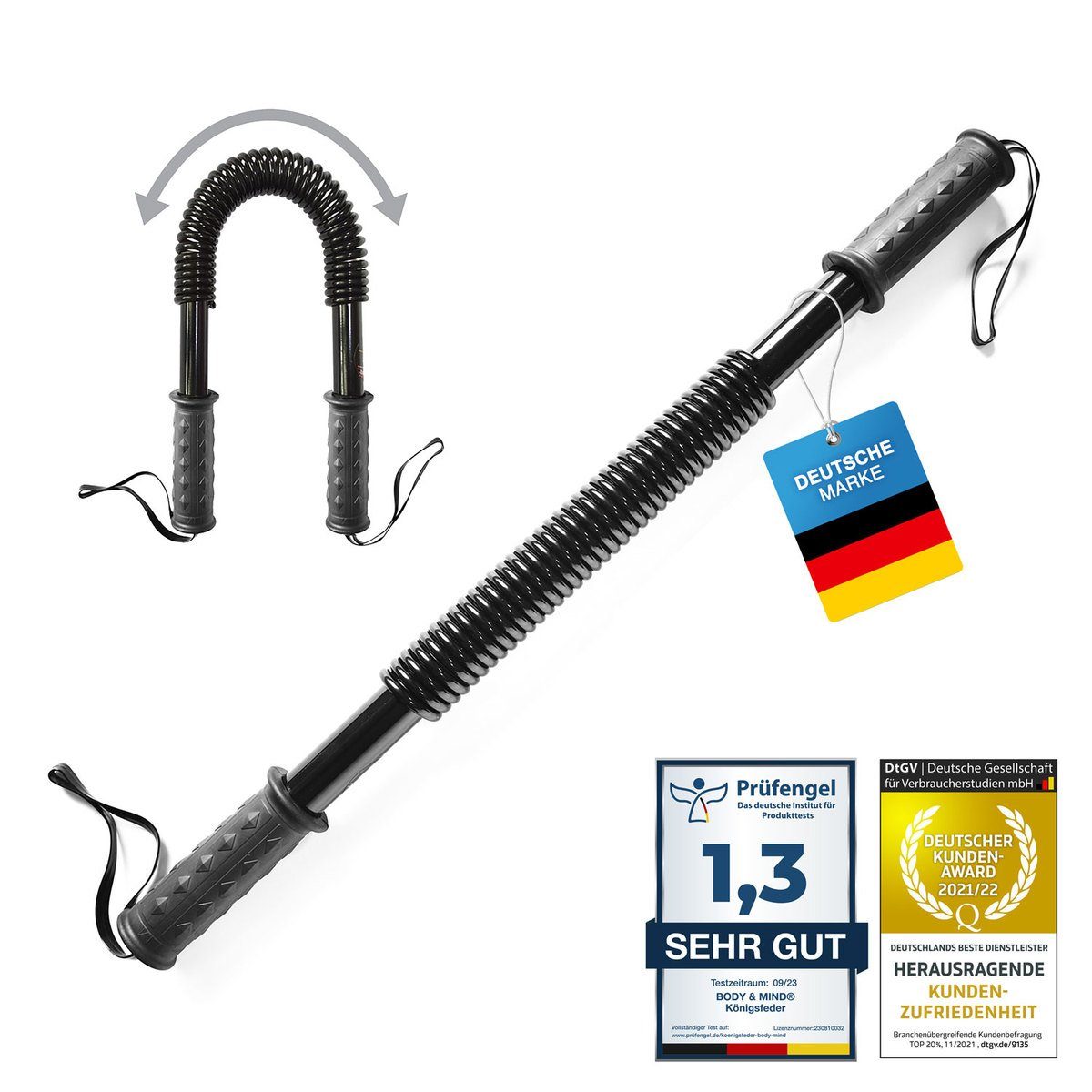Body & Mind Hantel Body&Mind Biegehantel–Feder Hantel Armtrainer für Bizeps & Oberkörper, (Armtrainer, Fitness-Training), Feder-Hantel für Krafttraining