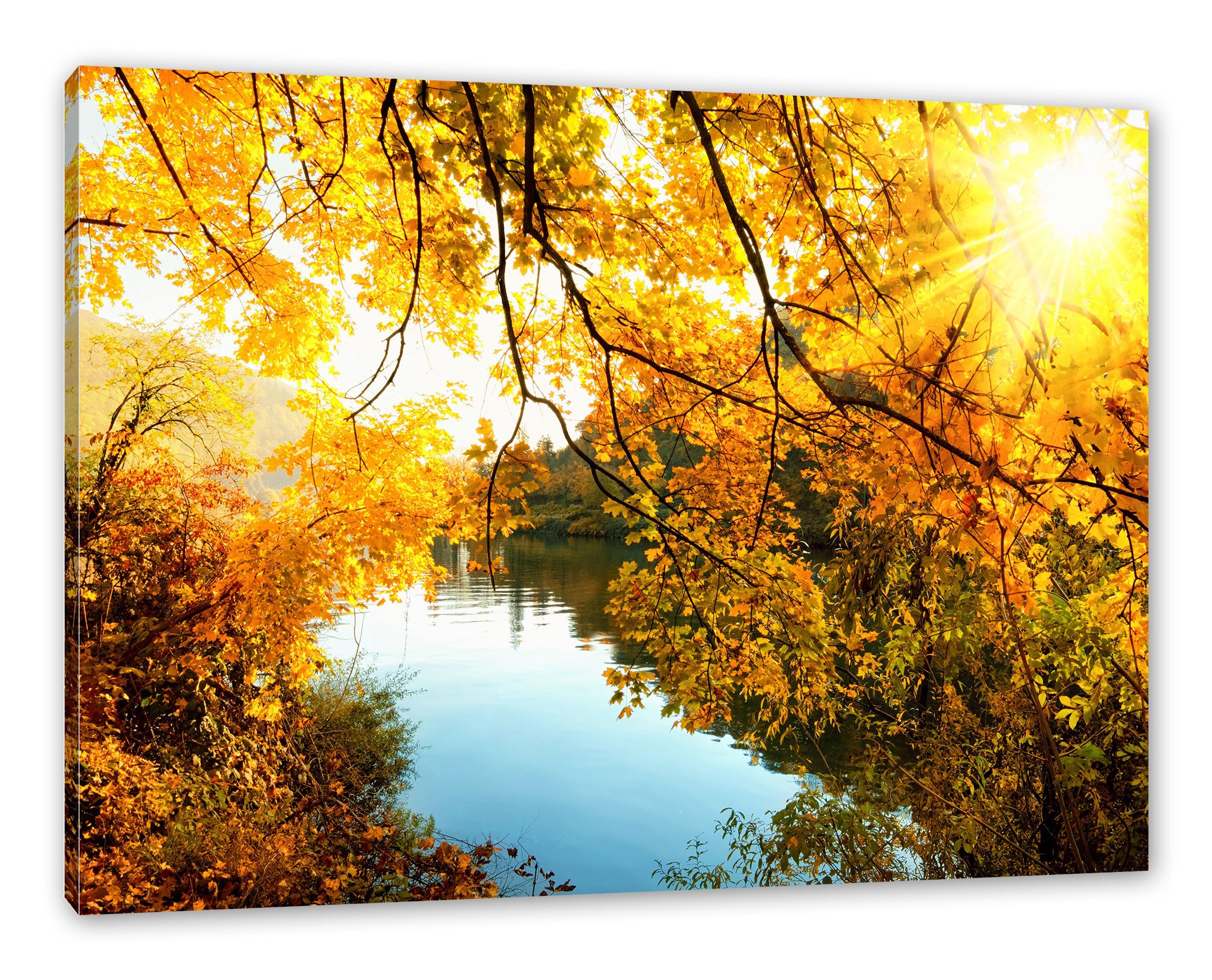 Pixxprint Leinwandbild Landschaft mit See und günstig online kaufen