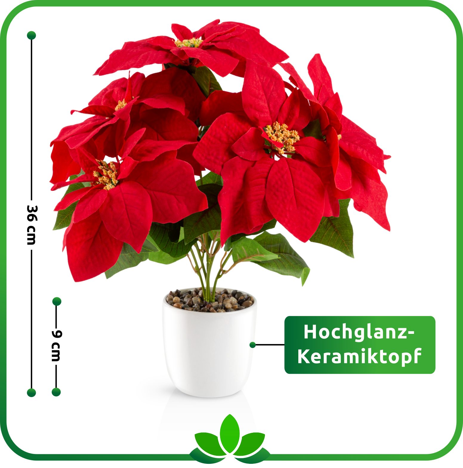 Winterliche Kunstpflanze Weihnachtsstern künstlich, Künstlicher Weihnachtsstern in Keramiktopf Weihnachtsblumen, PASCH, Hochglanz-Keramik