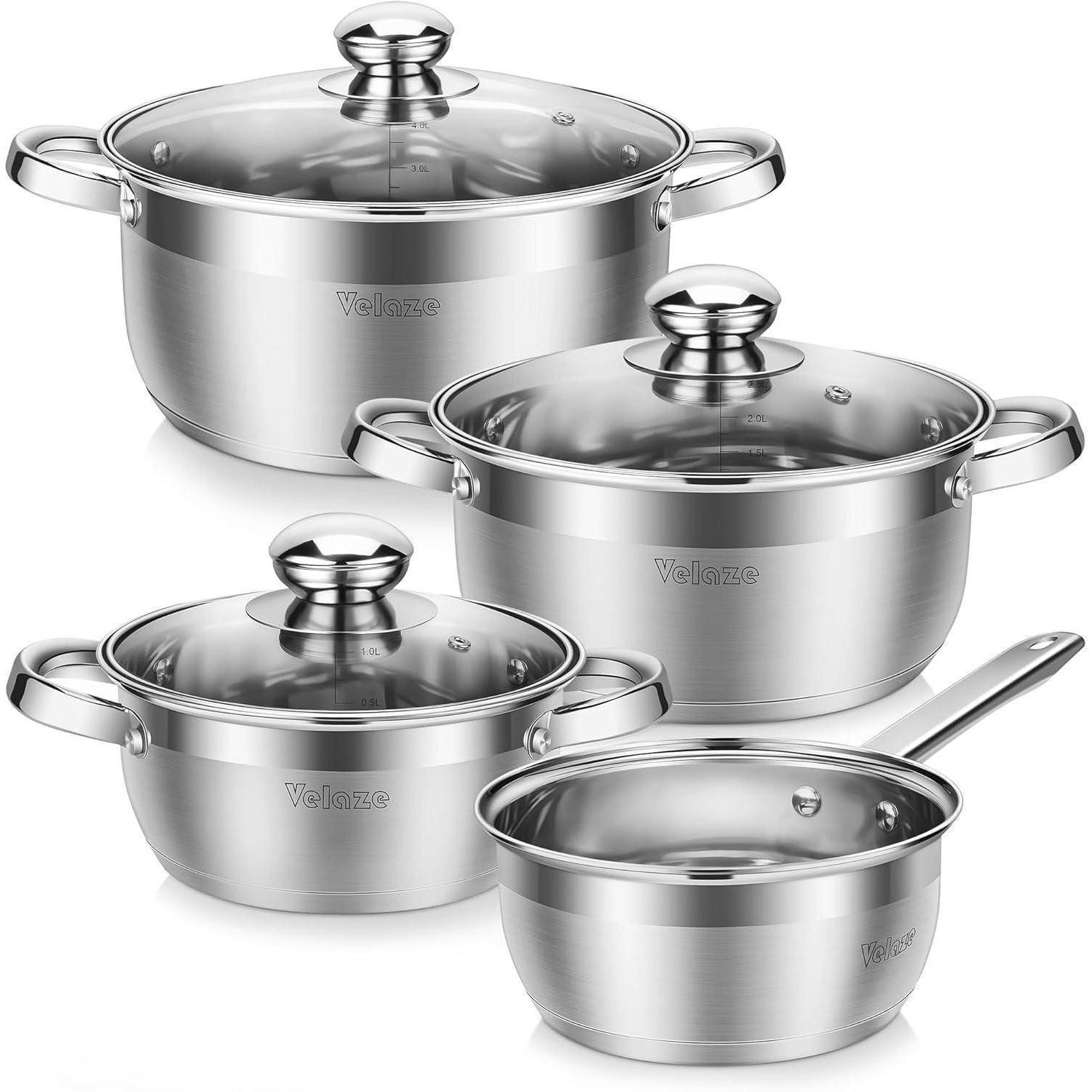 LuxusKollektion Topf-Set Topfset Edelstahl 7-teilig mit Glasdeckel