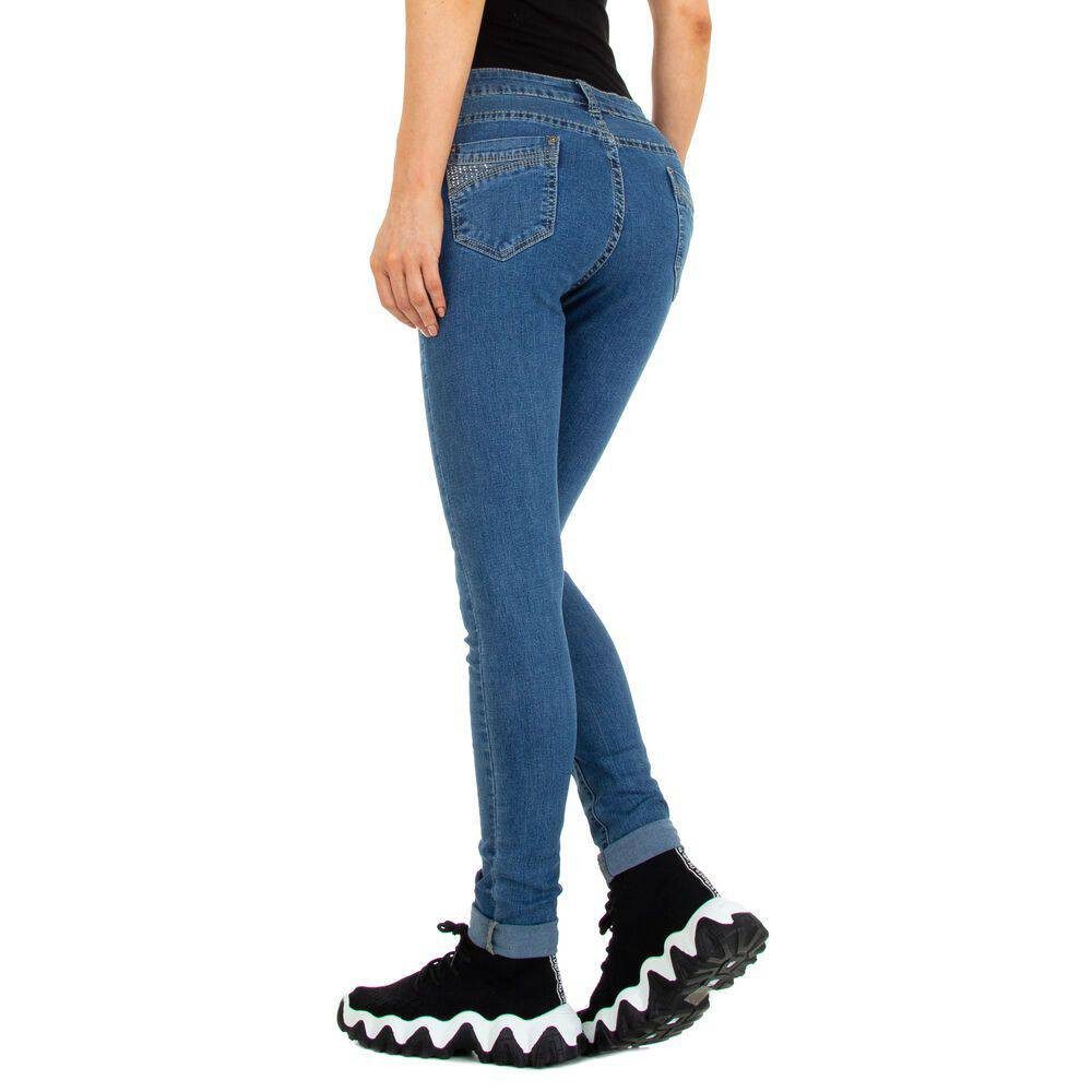 Ital-Design Skinny-fit-Jeans Damen Freizeit (86585452) Strass Stretch High Waist Jeans in Blau