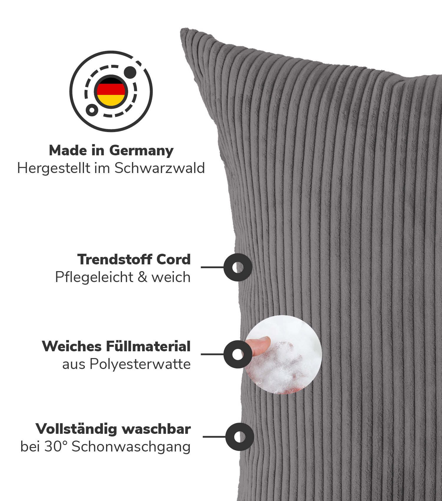 mokebo Sofakissen Das Anschmiegsame, (aus Cordstoff), auch als XXL Couchkissen, Riesenkissen oder Dekokissen in Anthrazit