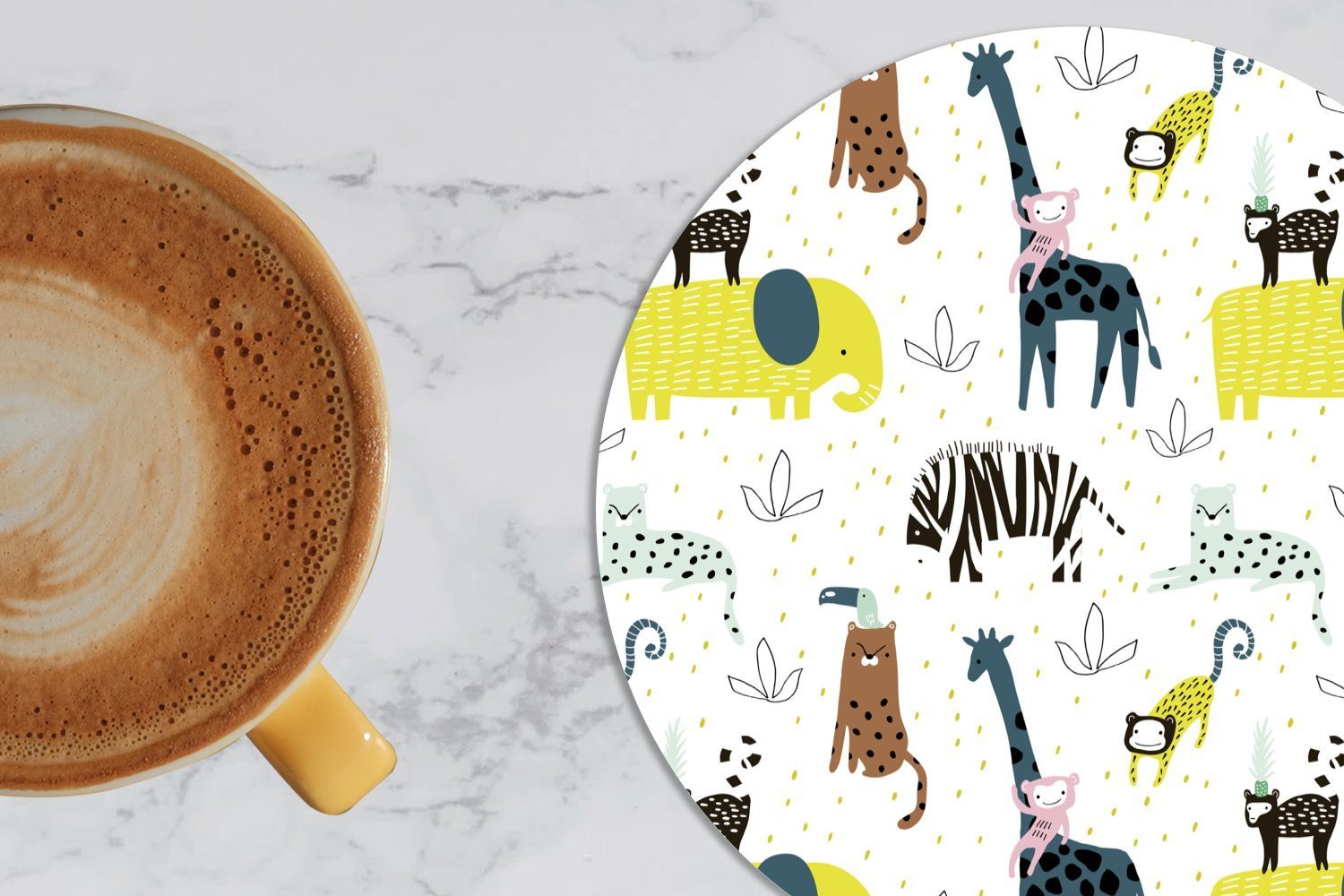 Glasuntersetzer für Getränkeuntersetzer, - Giraffe - Tasse, Affe, Becher Gläser, 6-tlg., Tassenuntersetzer, MuchoWow Zubehör Dschungel Korkuntersetzer,