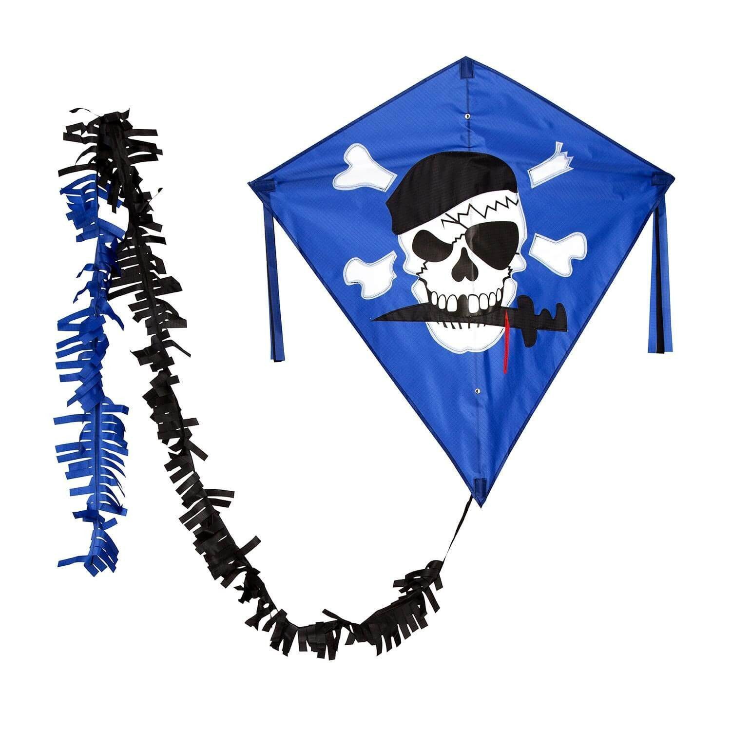 Wolkenstürmer Flug-Drache Kinderdrachen ab 3 Jahre Ready to Fly Outdoor Kite 75 cm, (Flugspielzeug Jungen Mädchen Rautendrachen mit Puschelschwanz, 1-tlg), Klassischer Kinderdrachen flugfertiger Eddy ab 3 Jahre mit Pirat