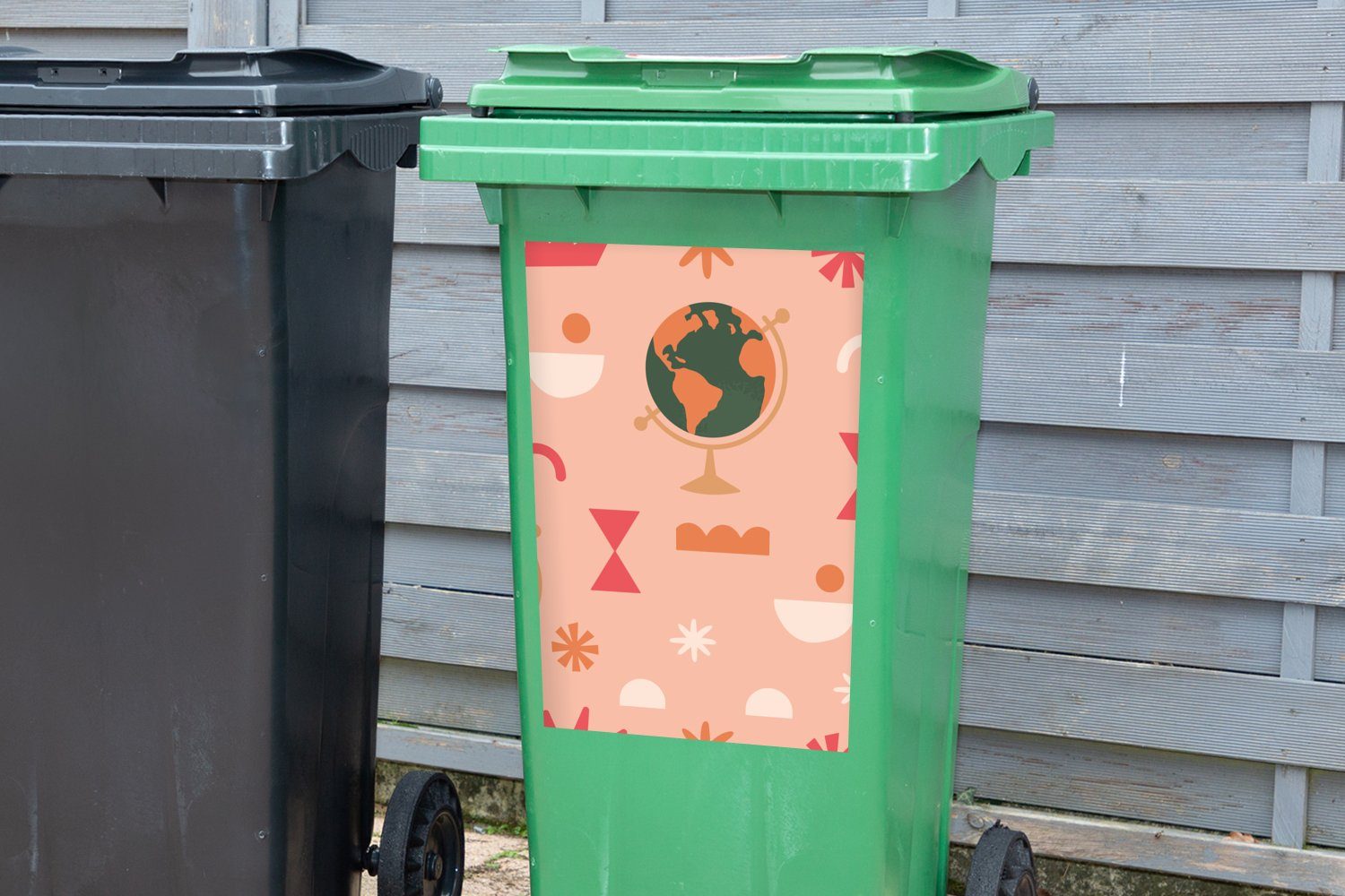 MuchoWow Wandsticker Globus - (1 Sticker, St), Mülltonne, Rosa Abfalbehälter Mülleimer-aufkleber, - Pastell Container