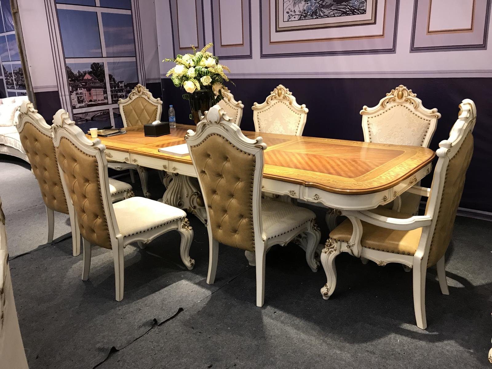 Essgruppe Barock Esszimmer Set in Weiß mit Tisch und eleganten Stühlen