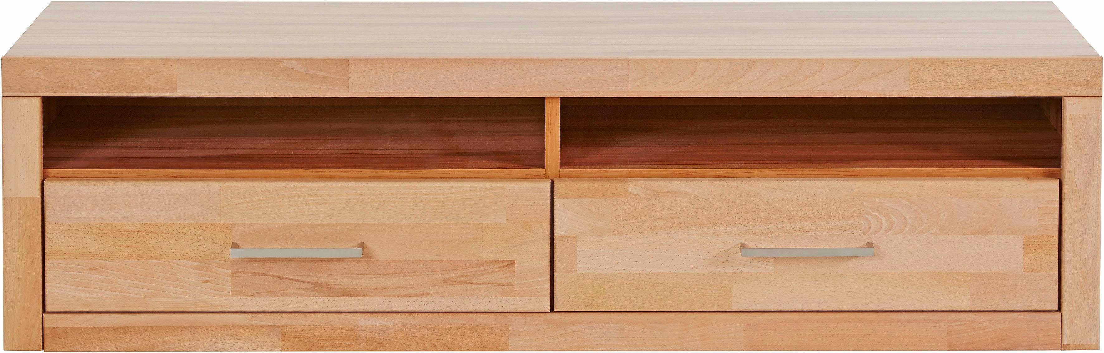 OTTO home Lowboard Ribe,140cm breit,38cm hoch mit 2 Klappen,Oberplatte aus Massivholz, Holz massiv, Holzwerkstoff, Metall Griffe,2 Klappen