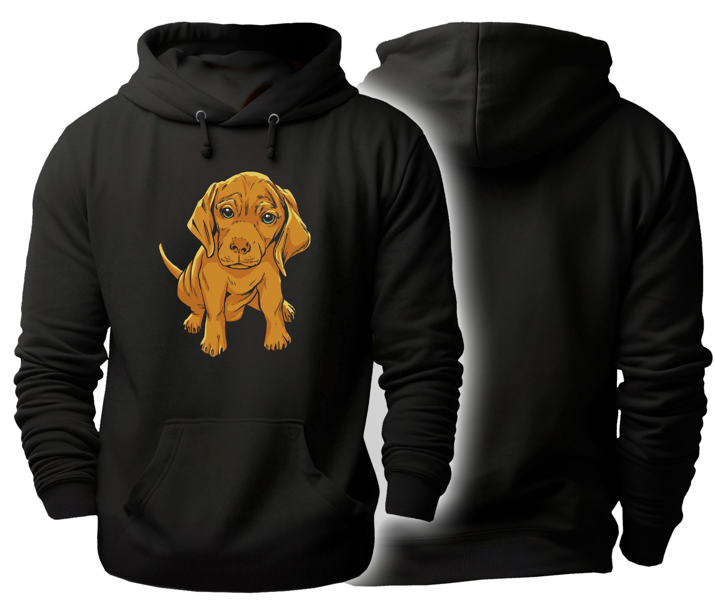 MyDesign24 Hoodie Kapuzen Pullover mit Hunde Motiv Schwarzer Herren und Damen Hoodie Gr.XS i230