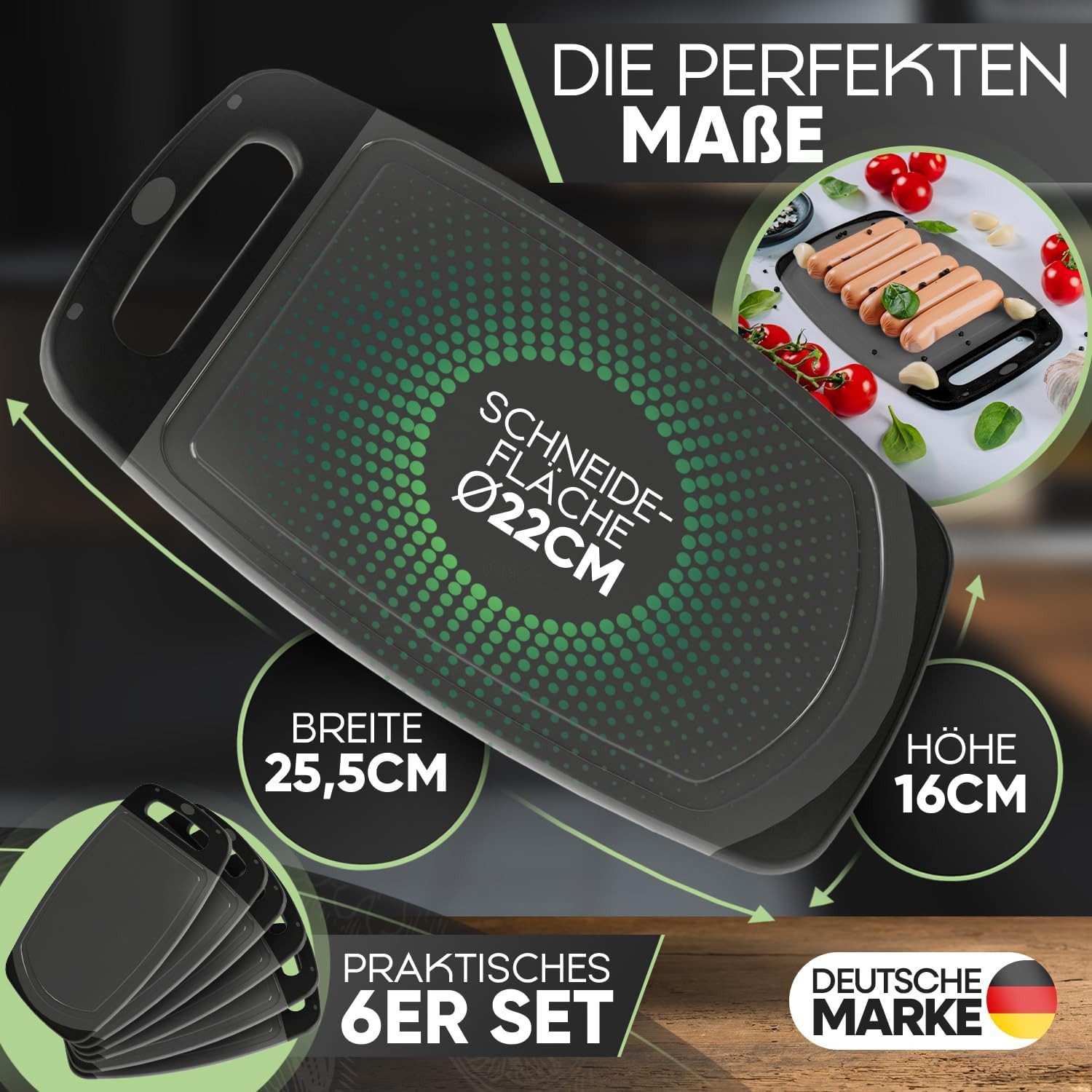 Loco Bird Frühstücksbrett Schneidebrett Kunststoff BPA freie - Brettchen 25x16cm, Cutting Board, (Hygienisches Brett für die Küche, 6-St., Vielseitiges Schneidbrett), Frühstücksbrettchen Spülmaschinenfest