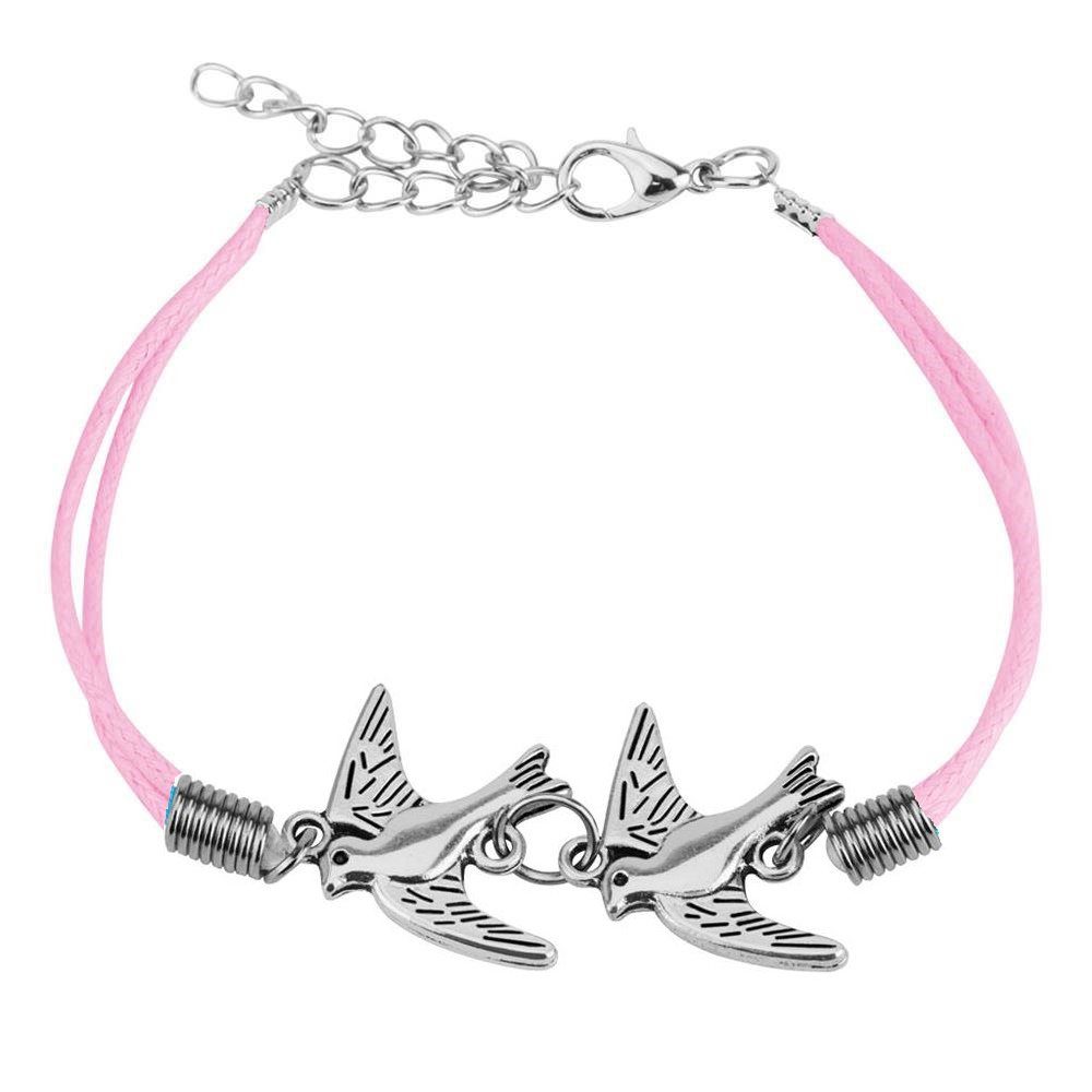 Lederarmband pinkes Armband Infinity-Schwalben aus Leder Unisex