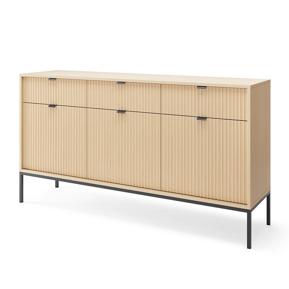 Lomadox Sideboard NEWCASTLE-160, 154 cm breit, in Eiche, schwarzes Fußgestell