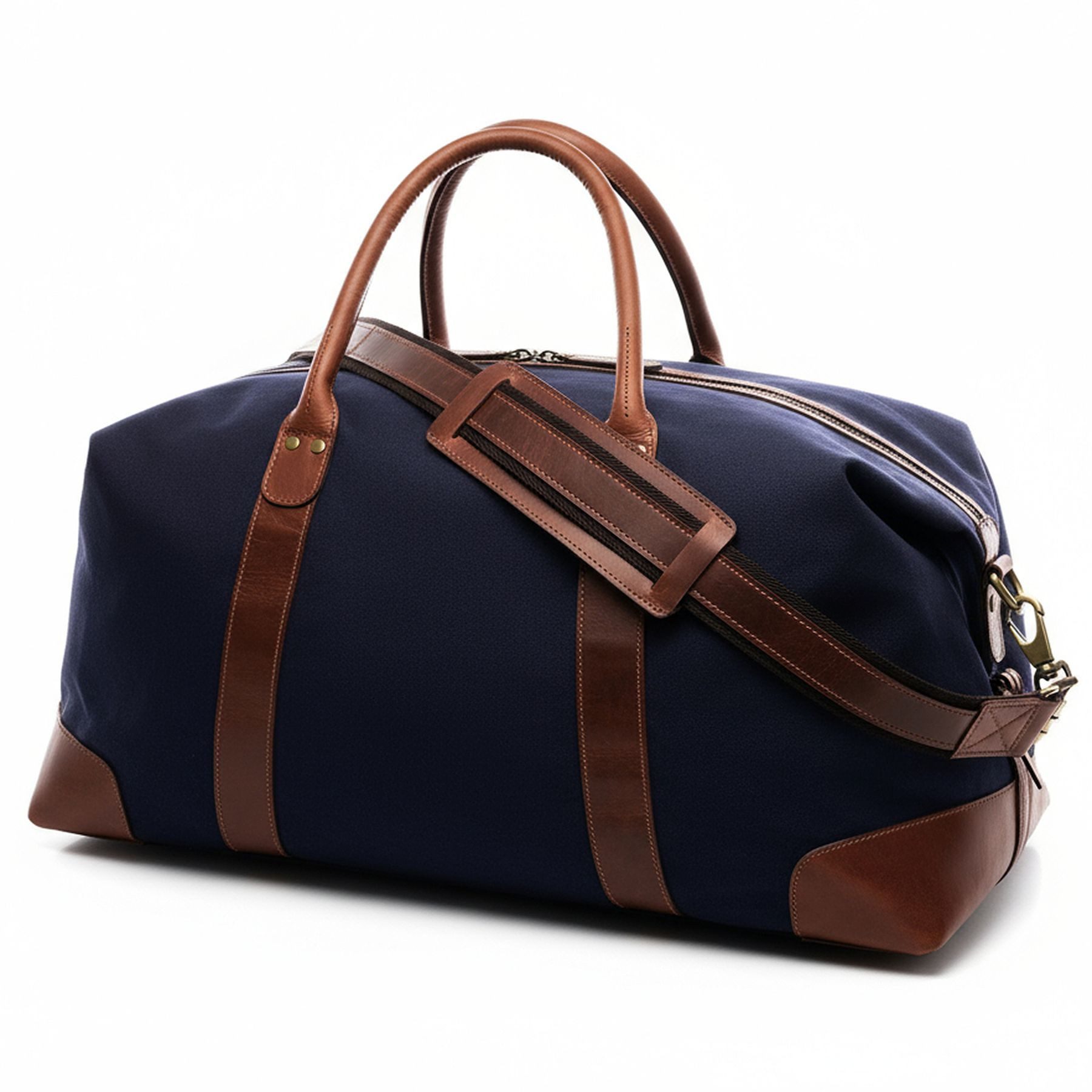 SID & VAIN Reisetasche echt Leder Weekender groß blau-braun DAVIS, Leder & Canvas Reisegepäck für Damen & Herren XL blau-braun