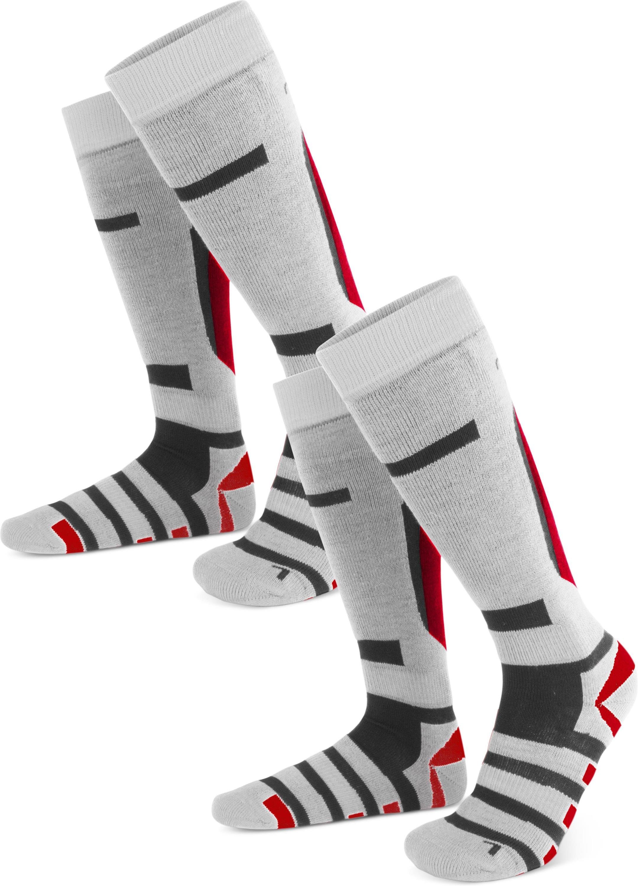 Weiß/Grau/Rot mit Paar Aufdruck „R“ Ski-Kniestrümpfe Ripp normani „L“ und 2 Skisocken Paar) (Set, 2