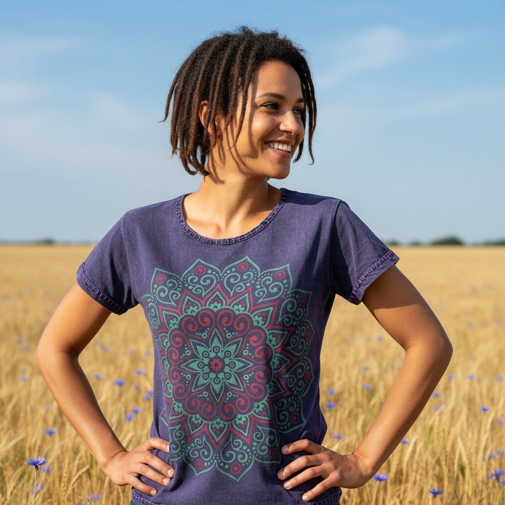 Guru-Shop T-Shirt Boho T-Shirt mit Mandaladruck, Stonewashed.. Festival, Et günstig online kaufen