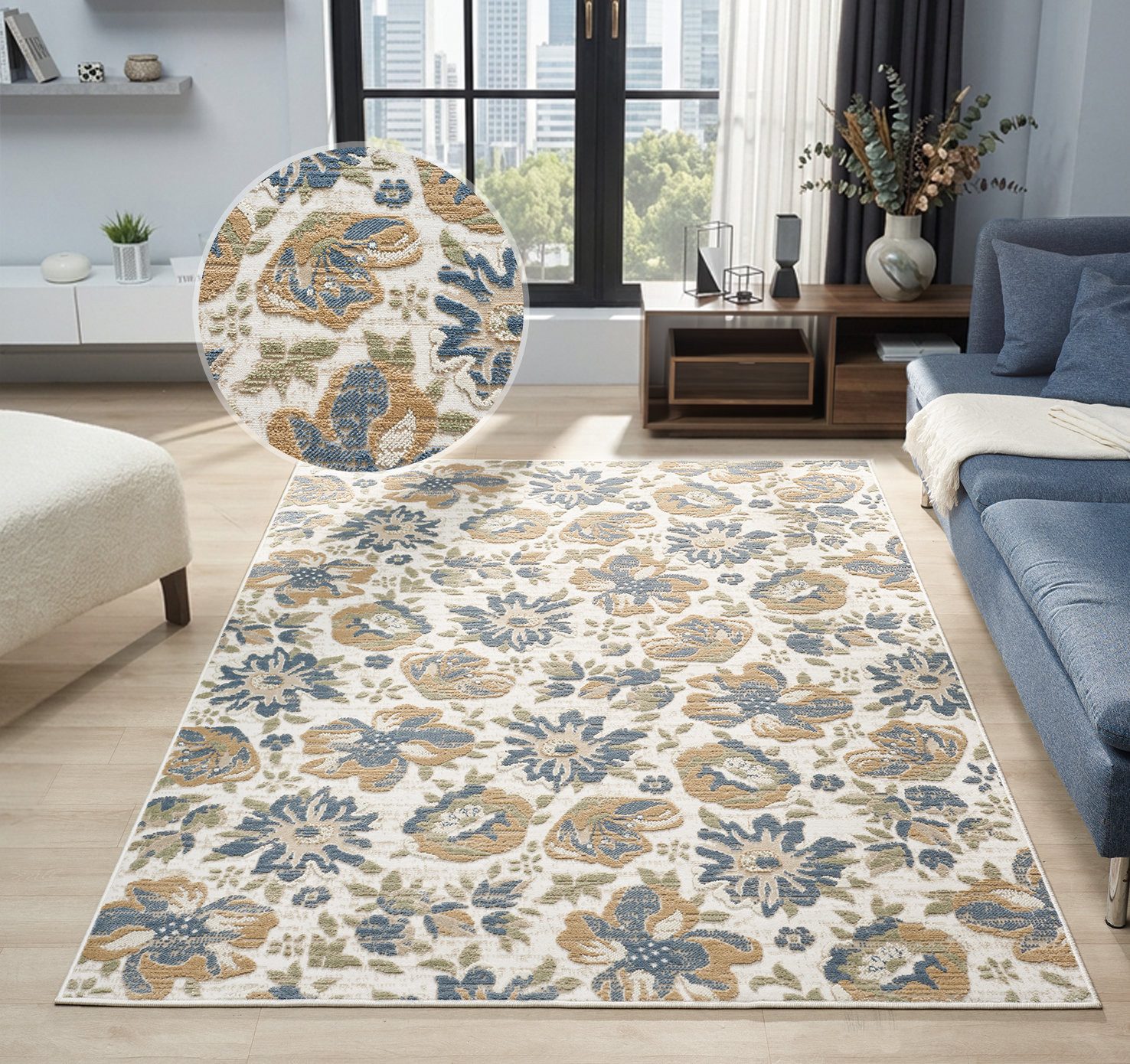 OTTO home Teppich Ellodie, Hoch-Tief-Struktur, rechteckig, Höhe: 7 mm, Blumen, Floral, bunt, Wohnzimmer, Schlafzimmer, Esszimmer