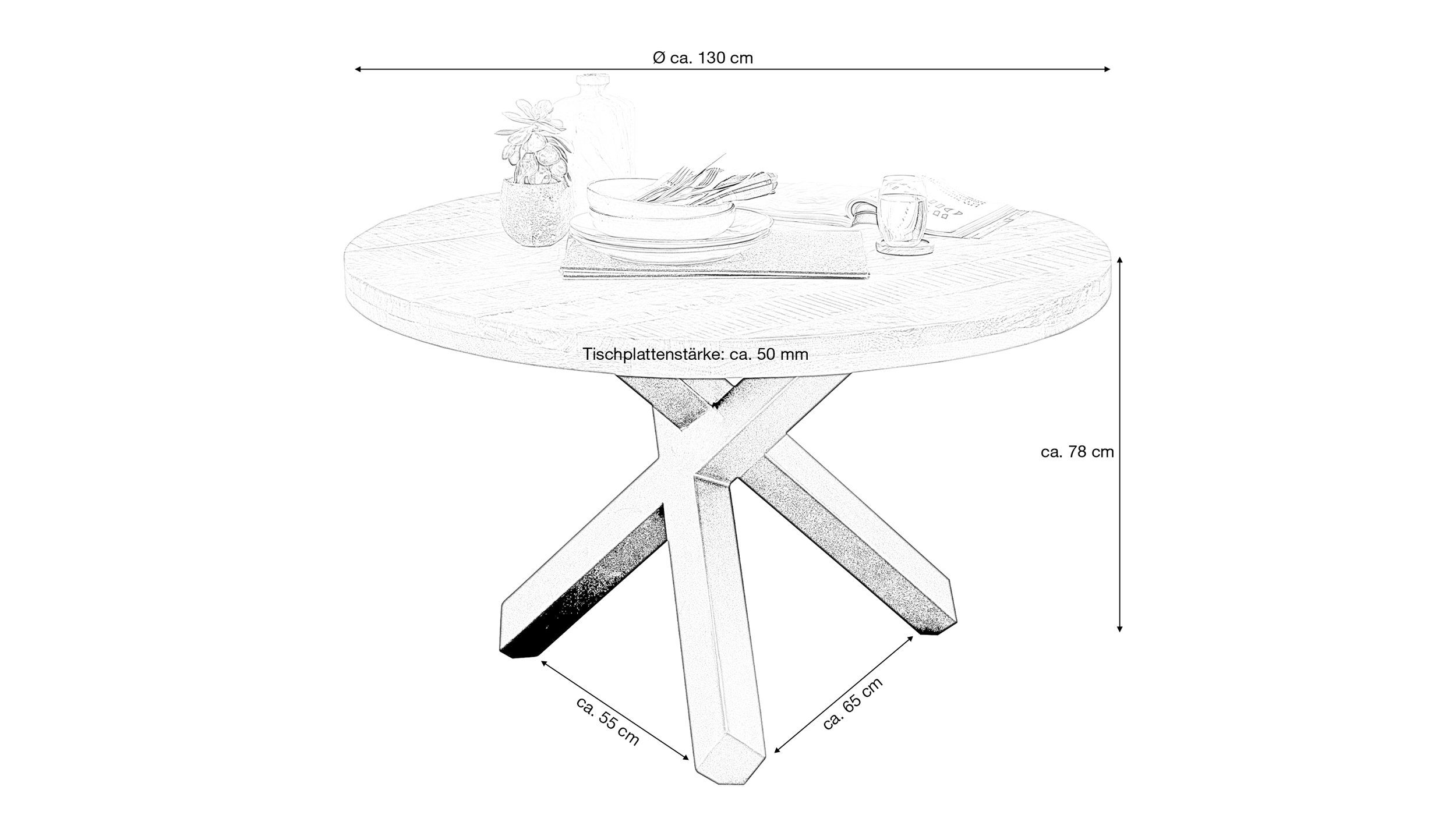 Massivart® Esstisch EDUARDO runder Massivholztisch (110 cm oder 130 cm) aus Mango, Tischplattenstärke 50 mm / Metallgestell schwarz – Bild 3 von 5