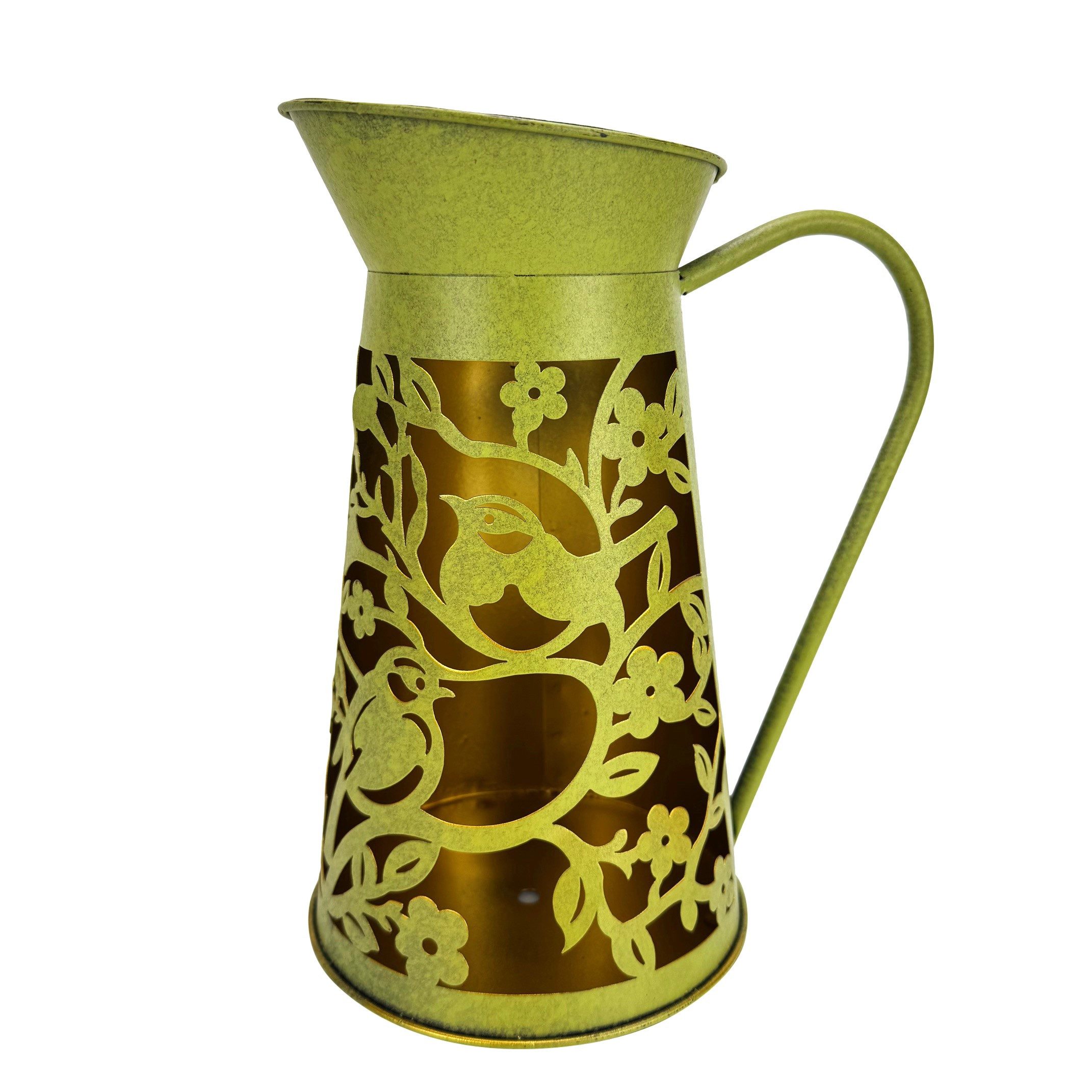 Online-Fuchs LED Laterne - grüne Milchkanne mit Solarbeleuchtung - Outdoor - 26 cm groß, warmweiß oder Farbwechsel wählbar, Licht- und Schattenspiele, Dekoration für Garten, Terrasse und Balkon