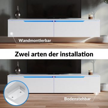 SONNI TV-Schrank Ein weißer, hängender TV-Schrank mit LED-Lichteffekten.160/180x35x30cm