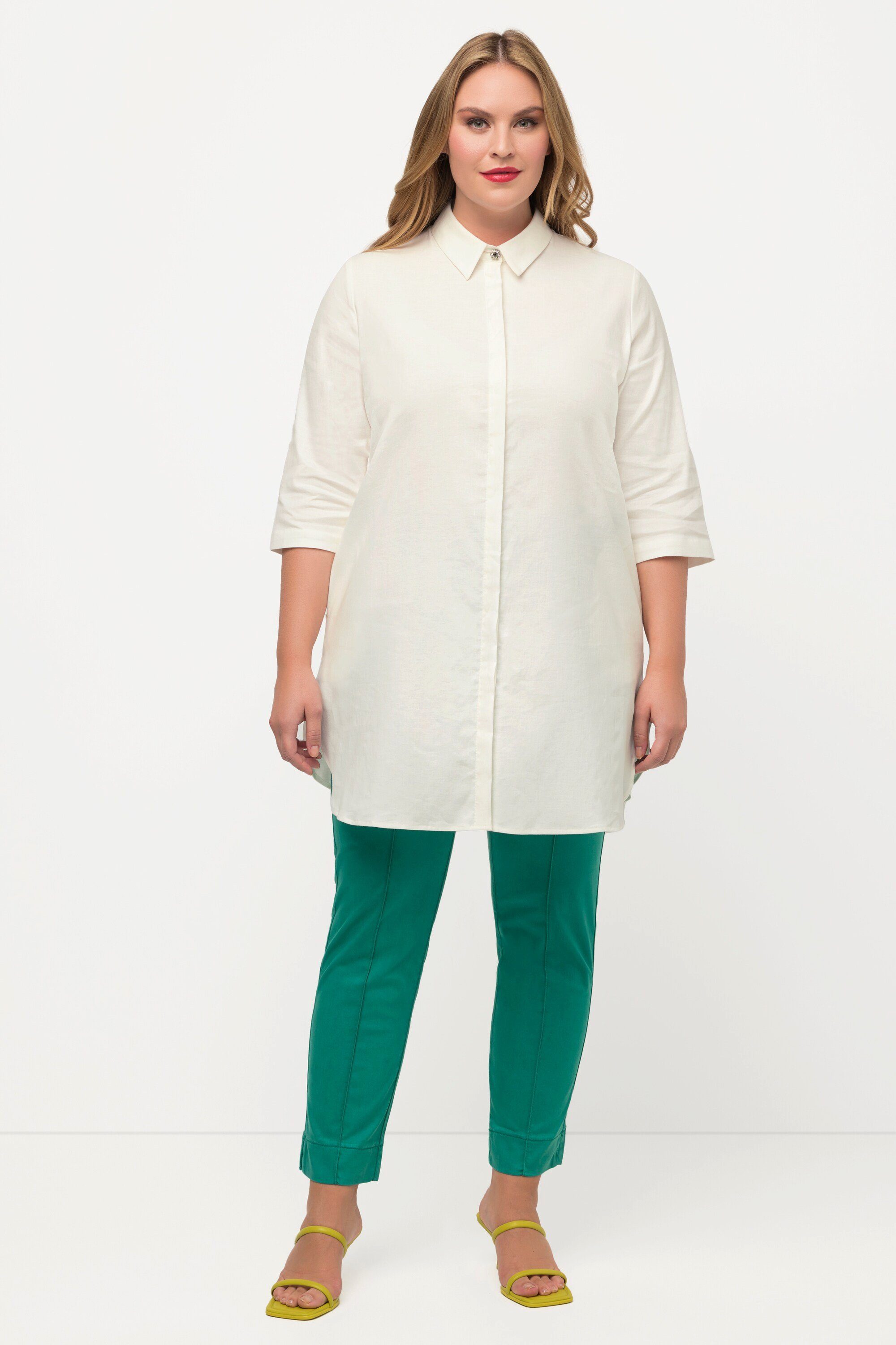 Hemdbluse Bluse Leinenmix A-Linie Hemdkragen 3/4-Arm