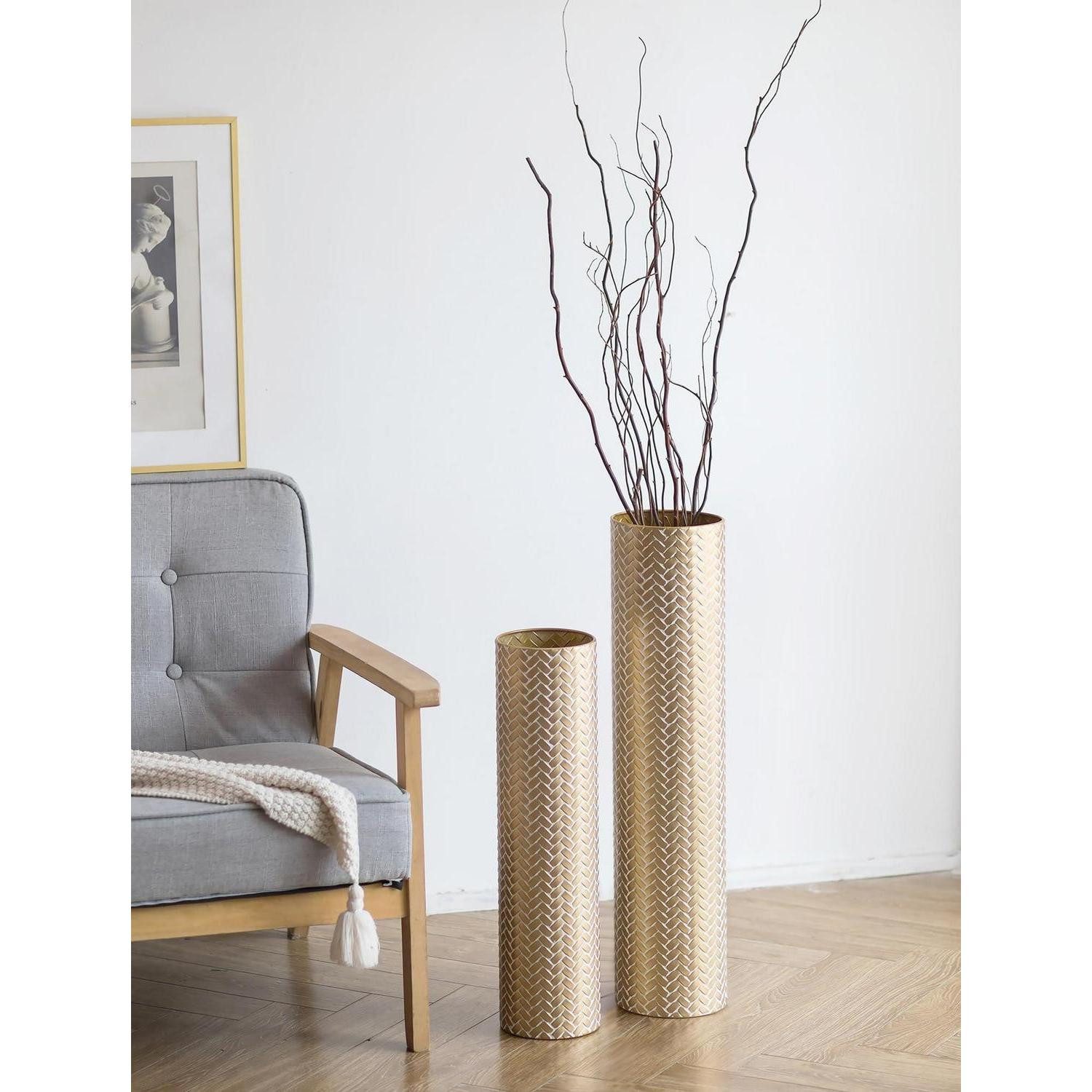 LuxusKollektion Bodenvase Bodenvase Gold Metall 70cm Geflecht 2er